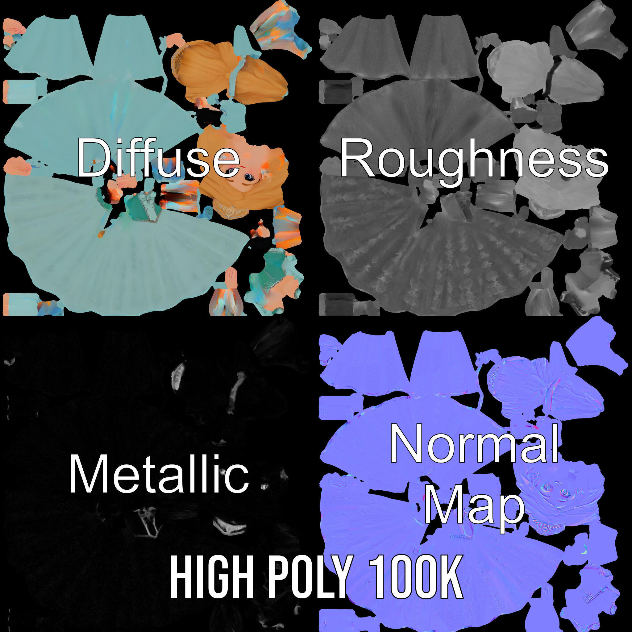 Princess Character Model Rigged and Animated D Model Low-poly 3D model_3