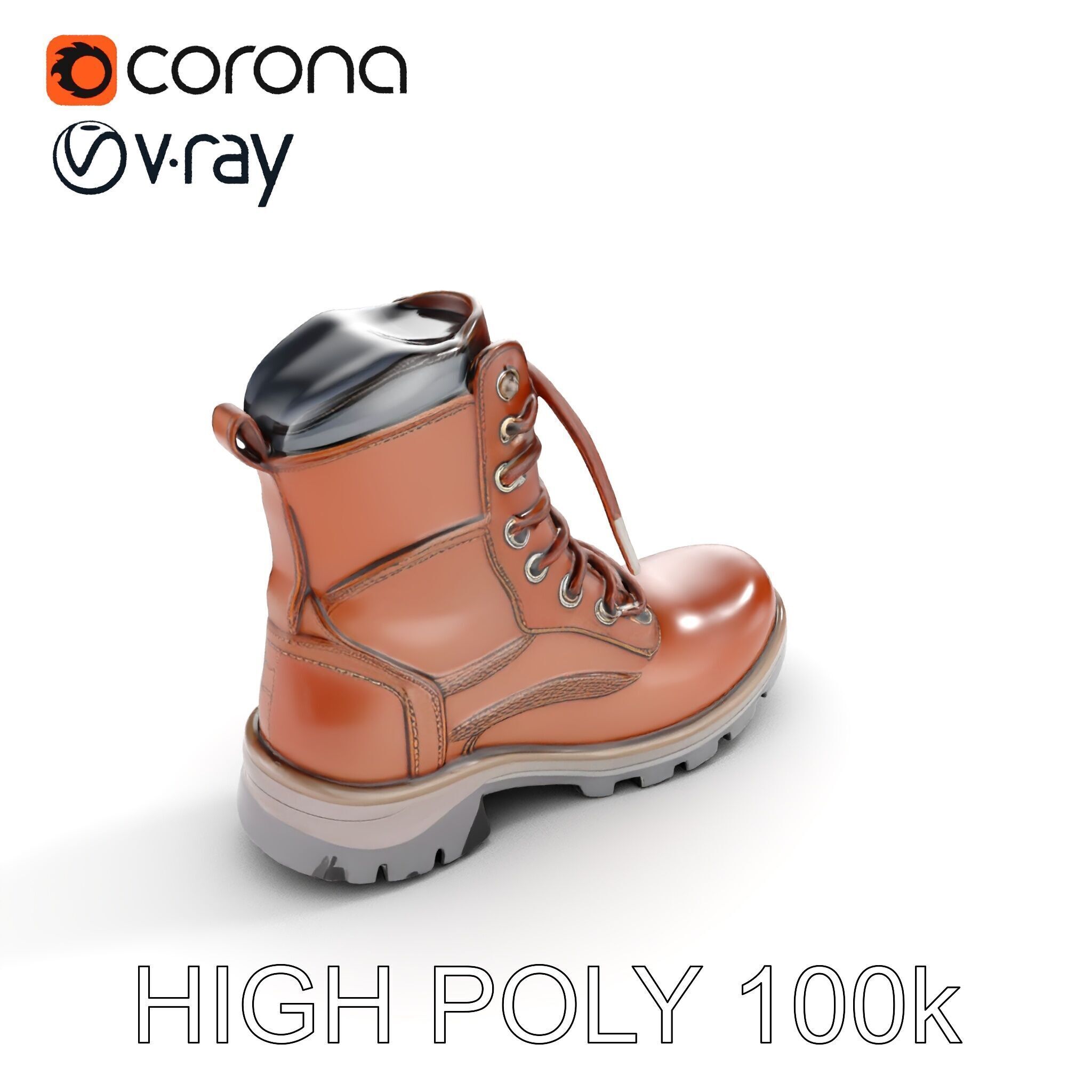 Leather Boot Model Pack with Detailed Textures Low-poly 3D model_10