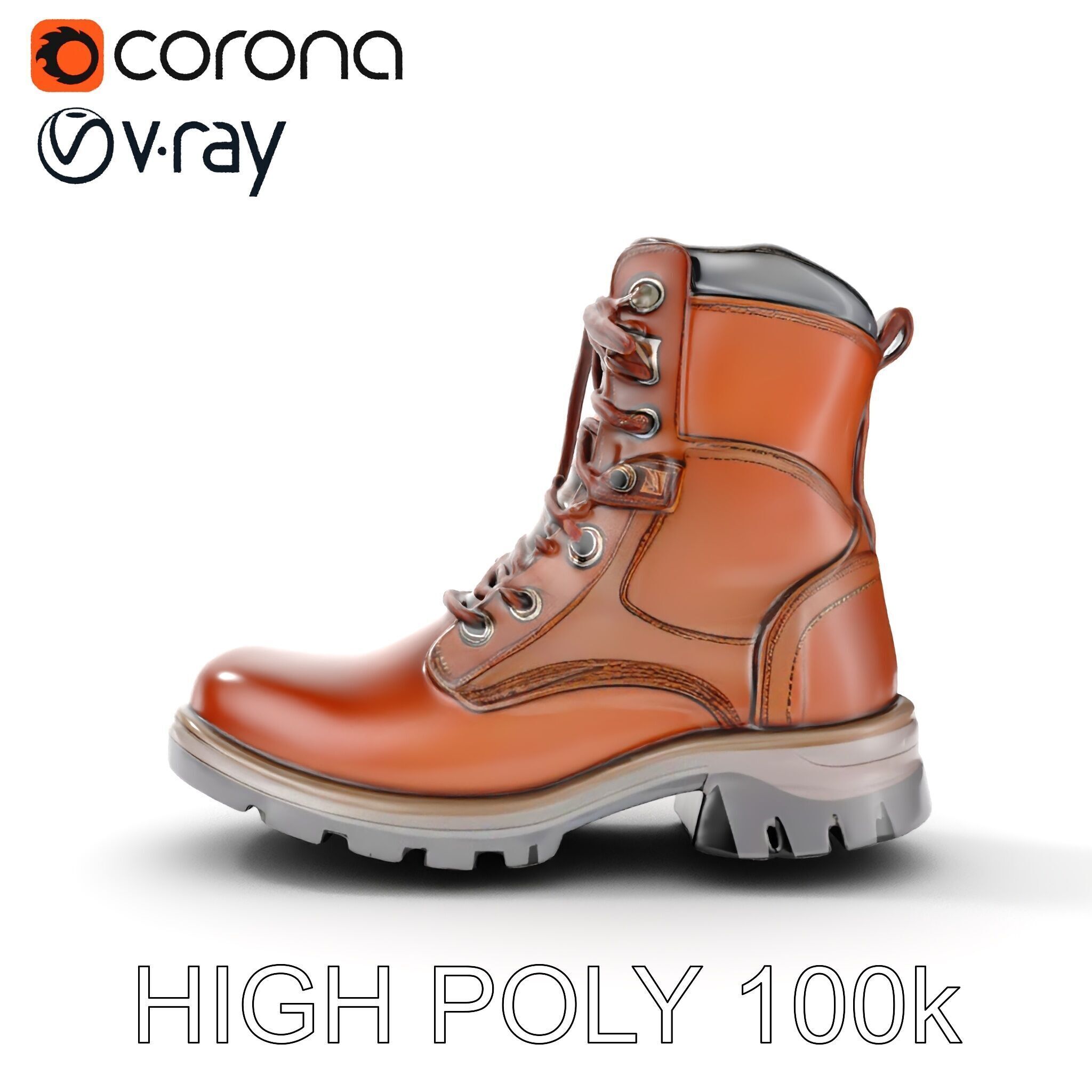 Leather Boot Model Pack with Detailed Textures Low-poly 3D model_23
