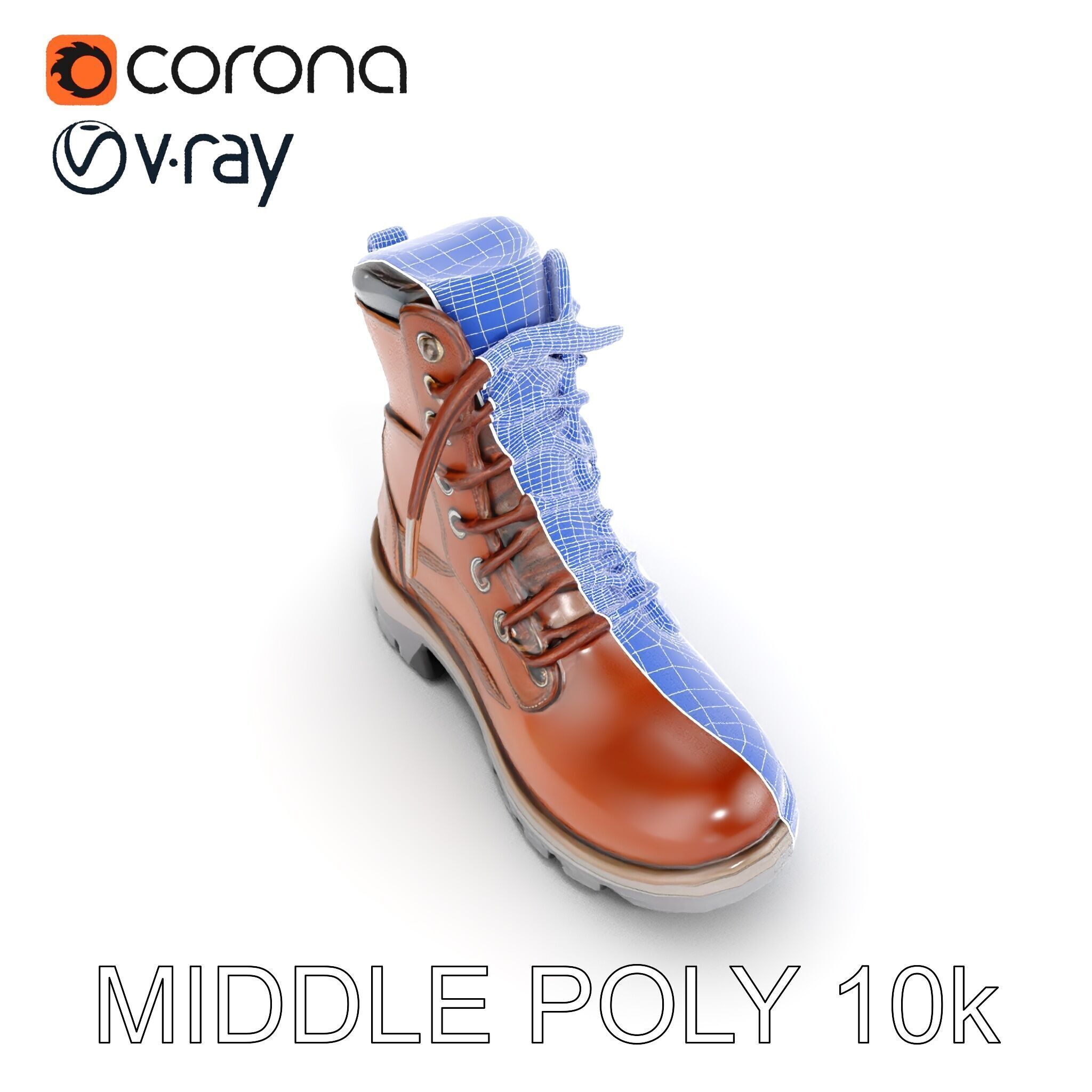 Leather Boot Model Pack with Detailed Textures Low-poly 3D model_24