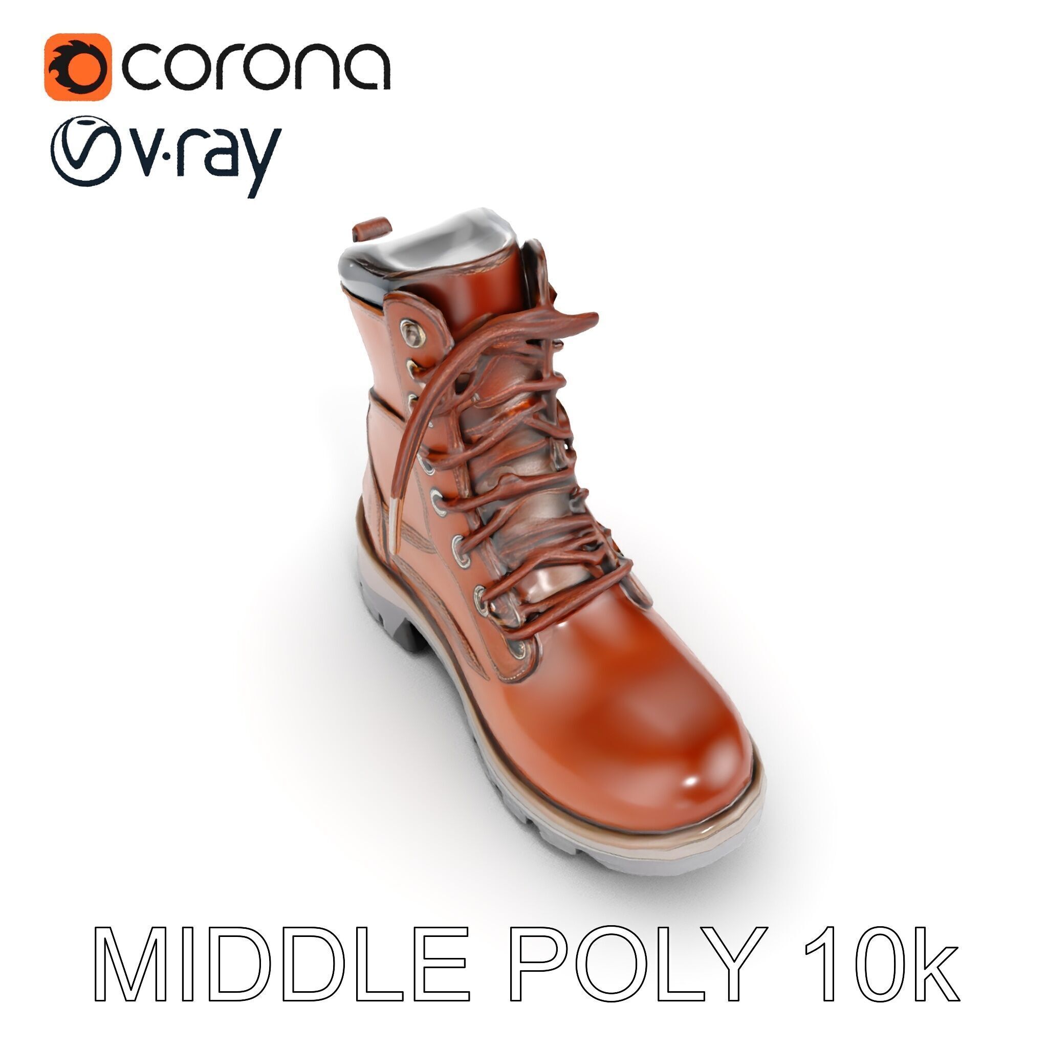 Leather Boot Model Pack with Detailed Textures Low-poly 3D model_6