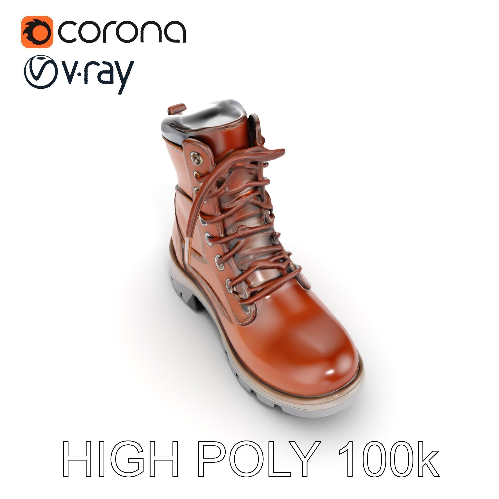 Leather Boot Model Pack with Detailed Textures Low-poly 3D model_13