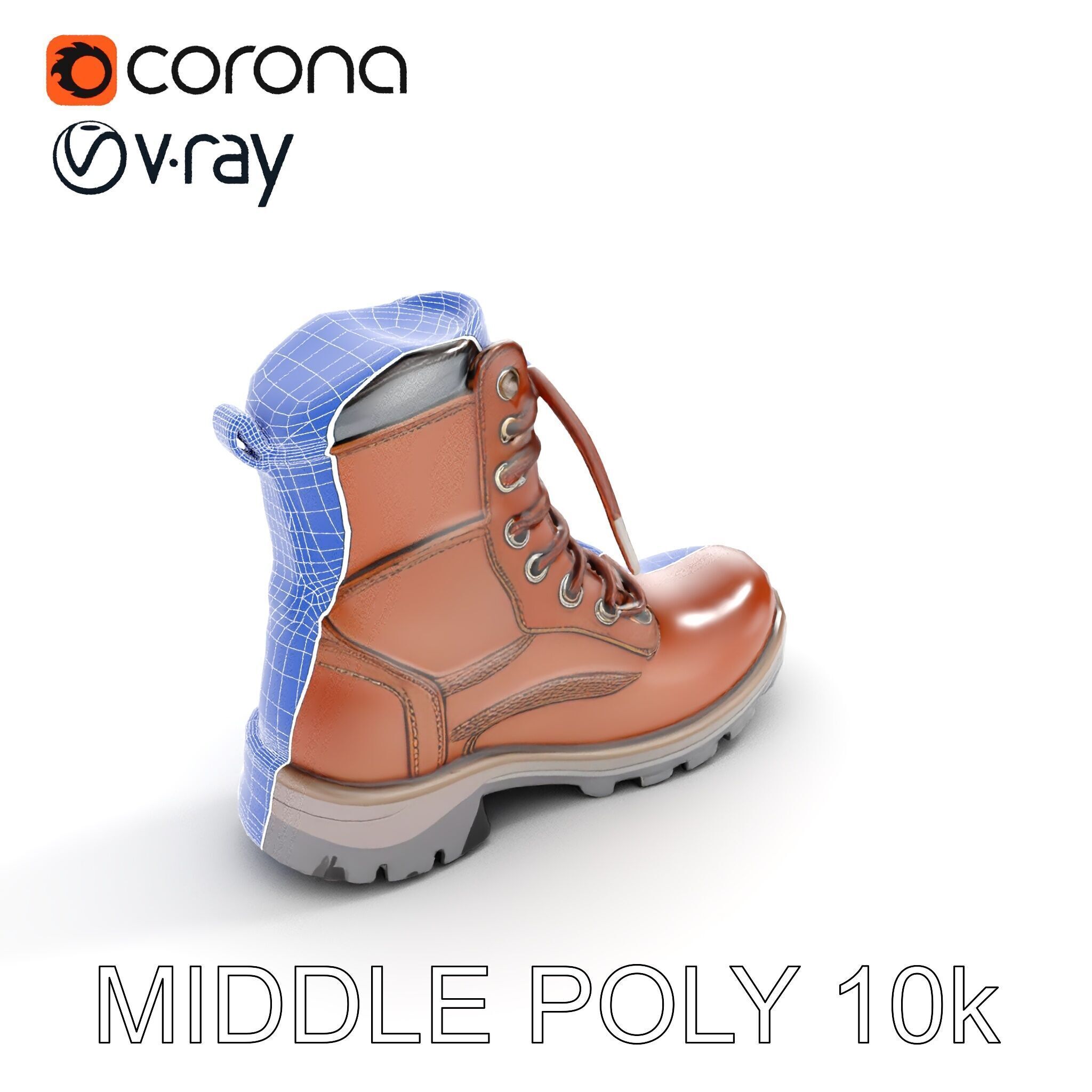 Leather Boot Model Pack with Detailed Textures Low-poly 3D model_21