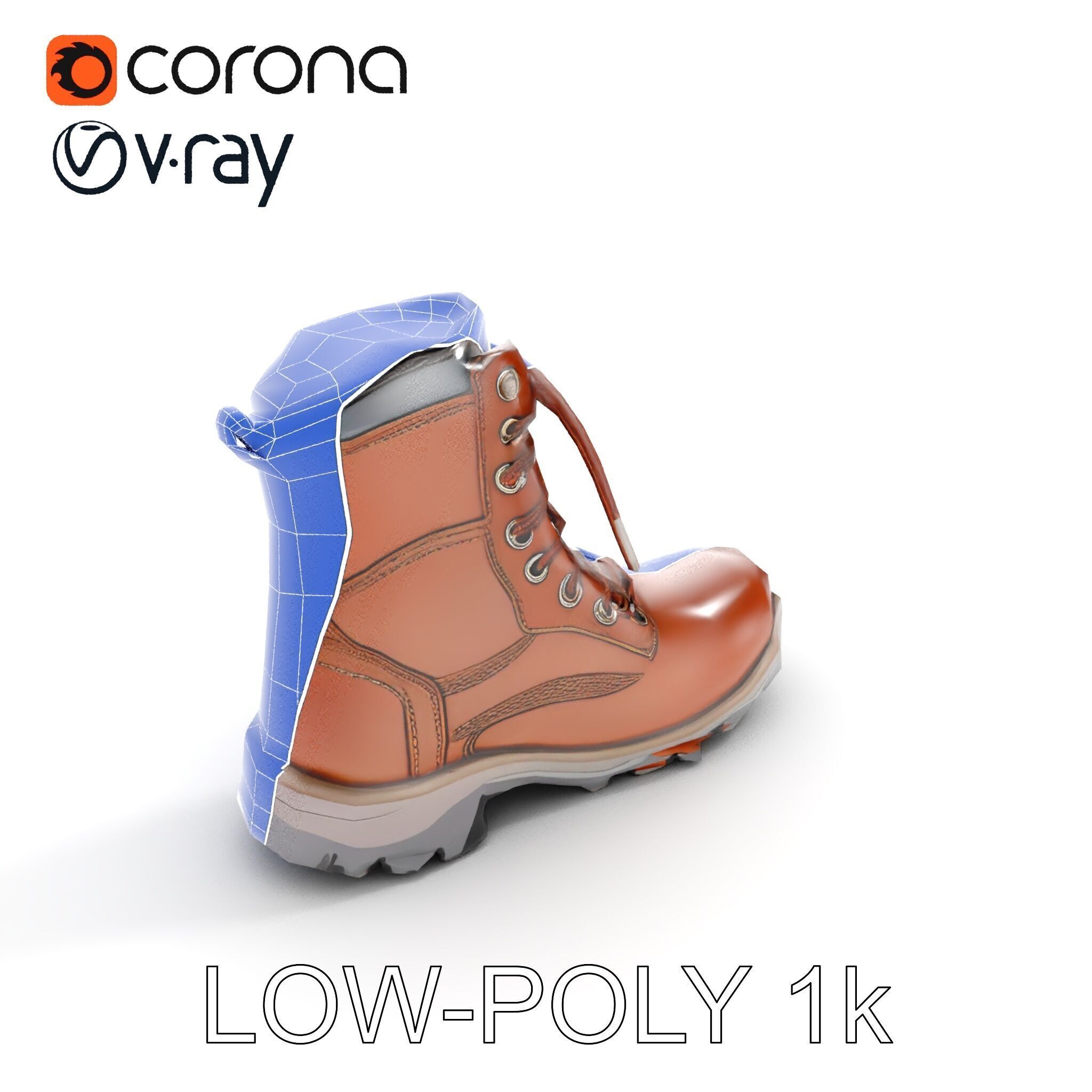 Leather Boot Model Pack with Detailed Textures Low-poly 3D model_9