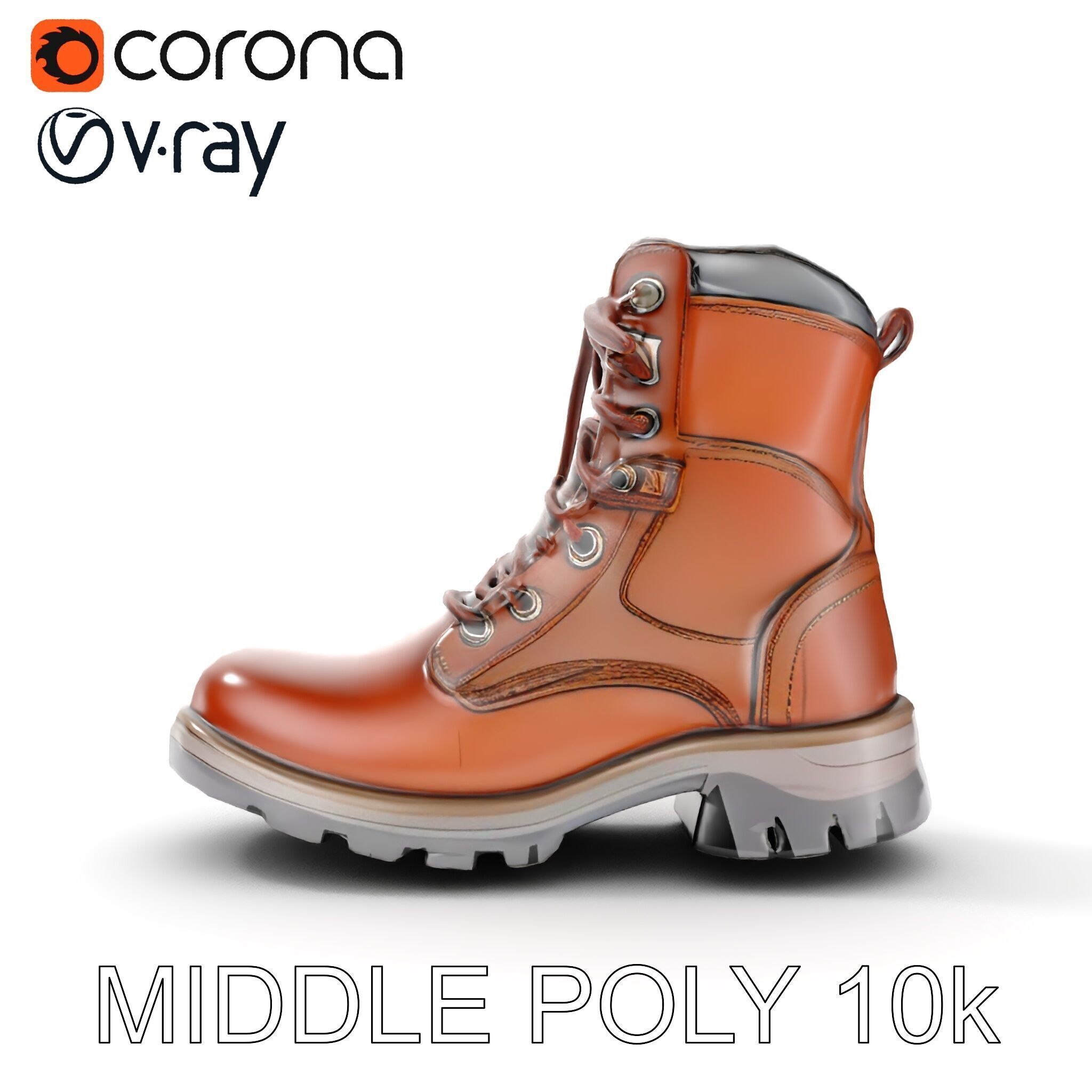 Leather Boot Model Pack with Detailed Textures Low-poly 3D model_16