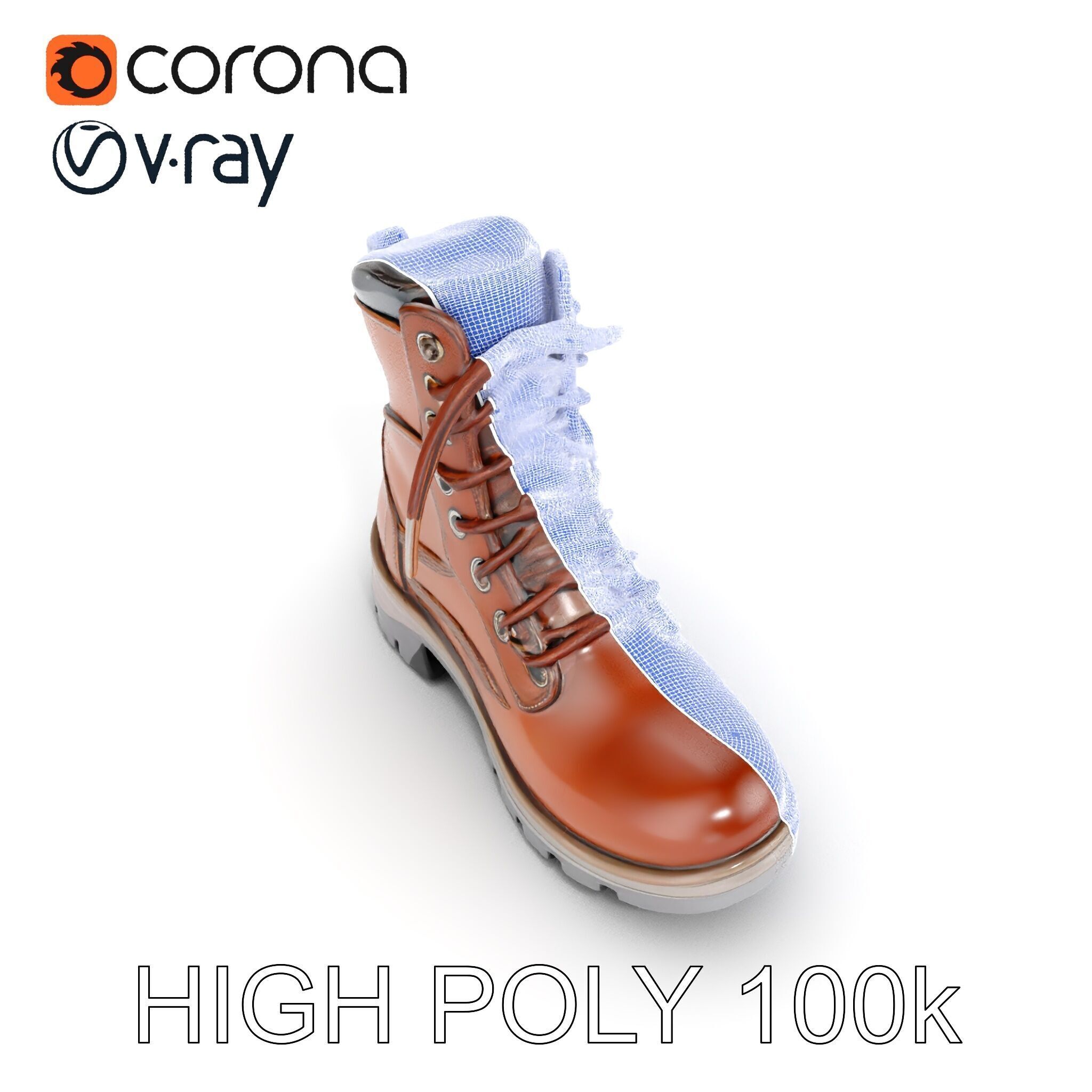 Leather Boot Model Pack with Detailed Textures Low-poly 3D model_26