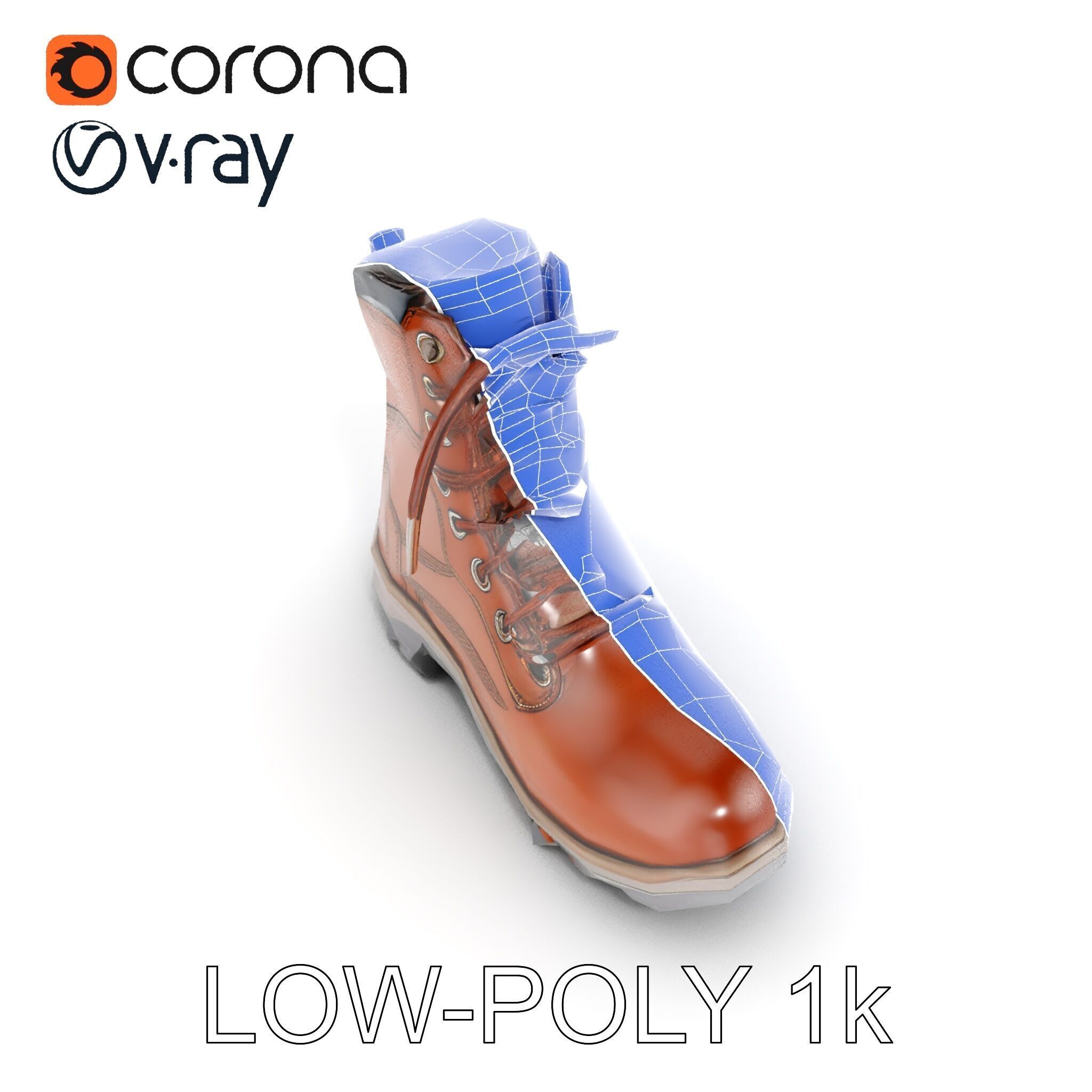 Leather Boot Model Pack with Detailed Textures Low-poly 3D model_17