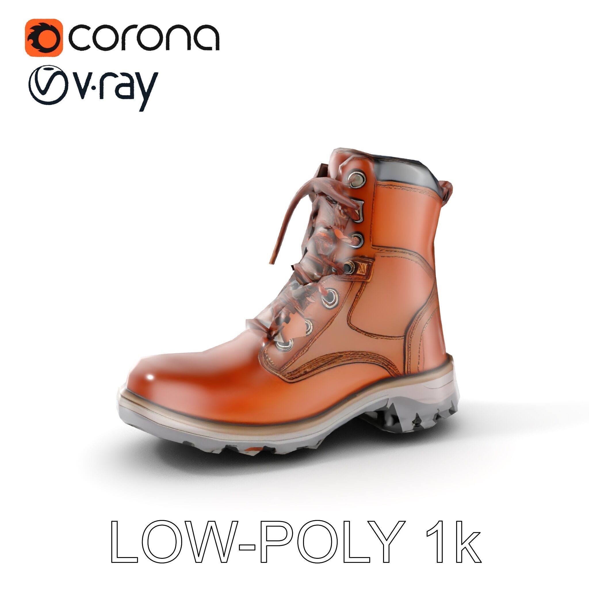 Leather Boot Model Pack with Detailed Textures Low-poly 3D model_7