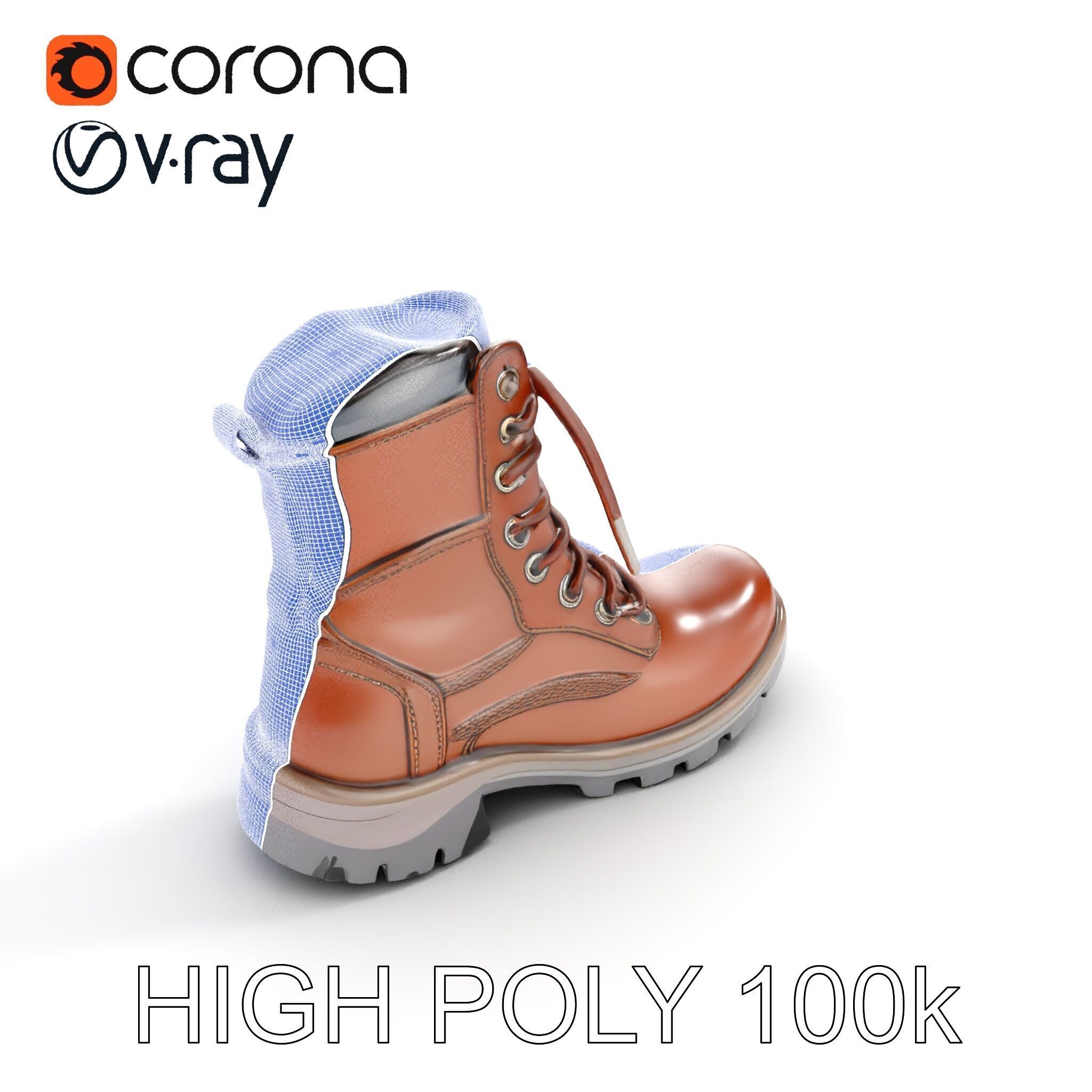Leather Boot Model Pack with Detailed Textures Low-poly 3D model_32