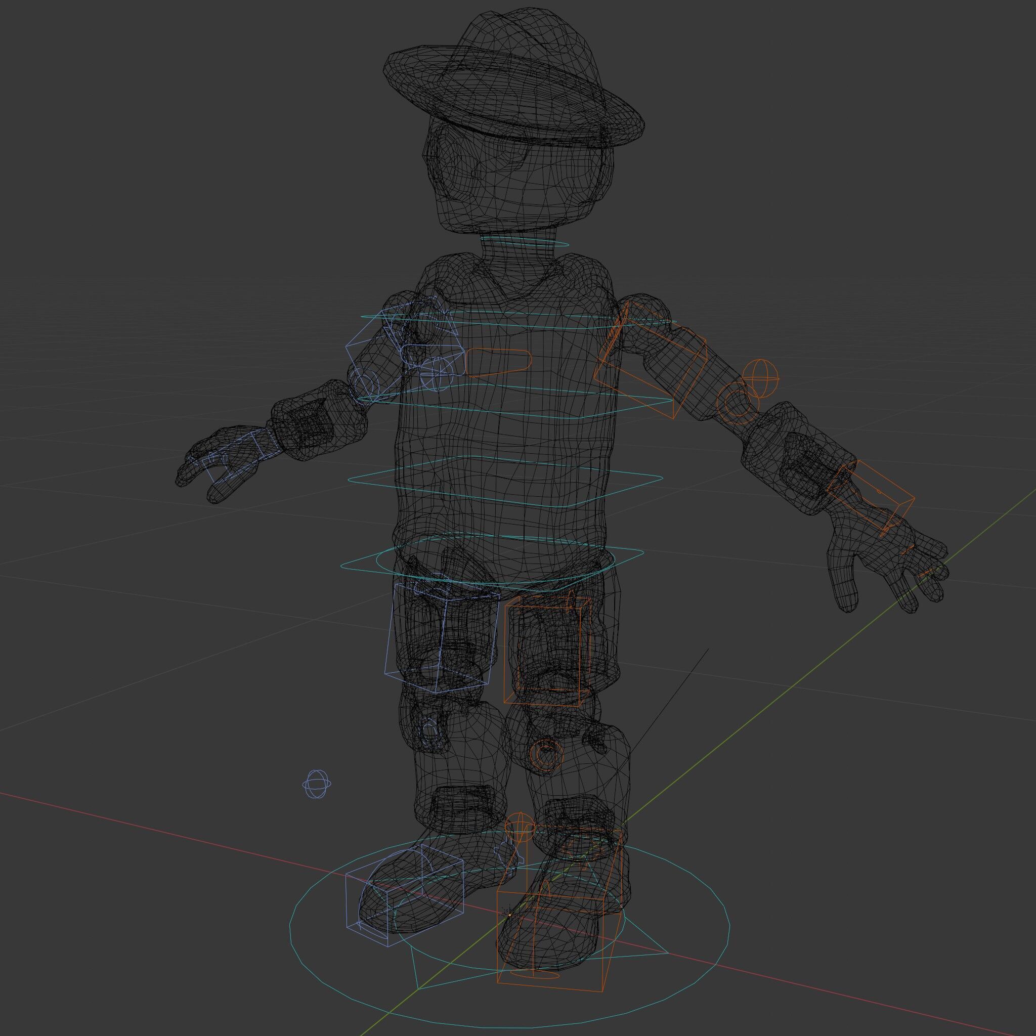 Bronze Overalls Robot with Hat Rigged and Animated Low-poly 3D model_6
