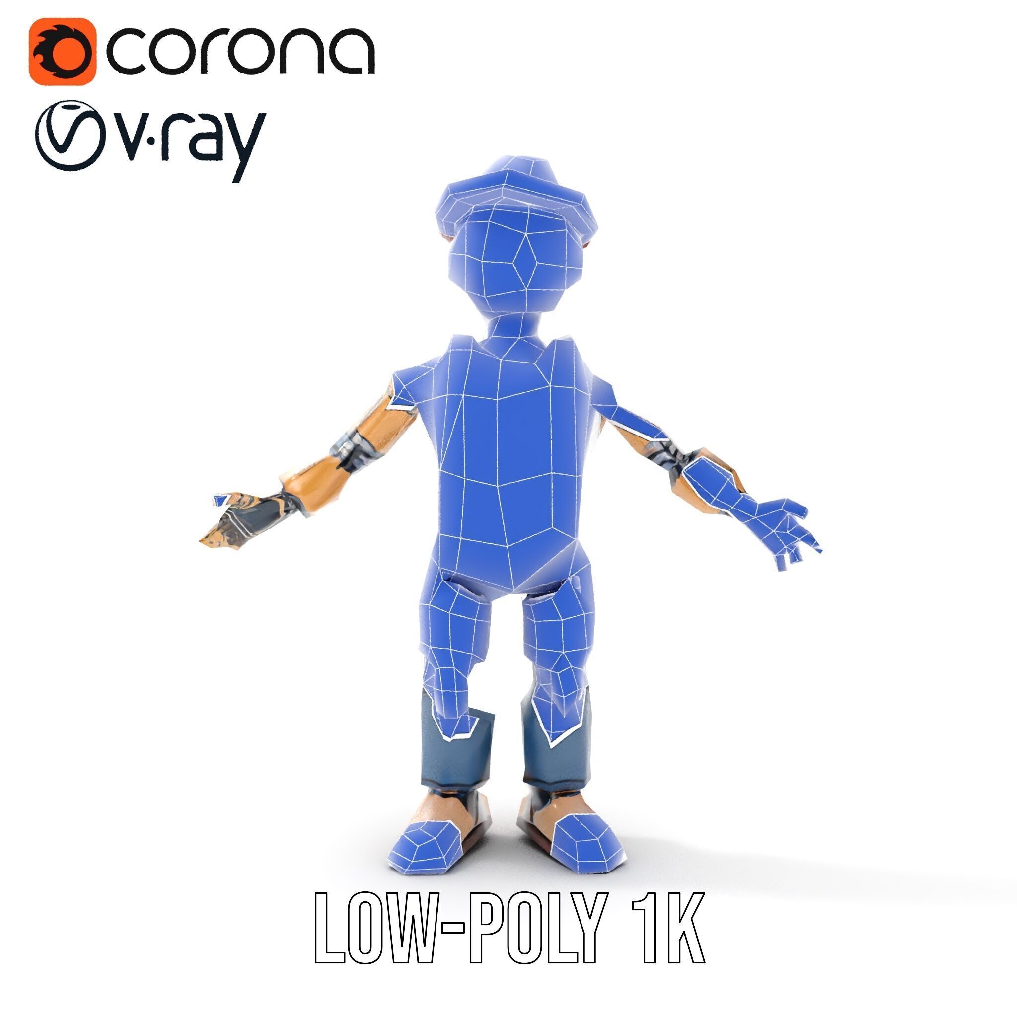 Bronze Overalls Robot with Hat Rigged and Animated Low-poly 3D model_31