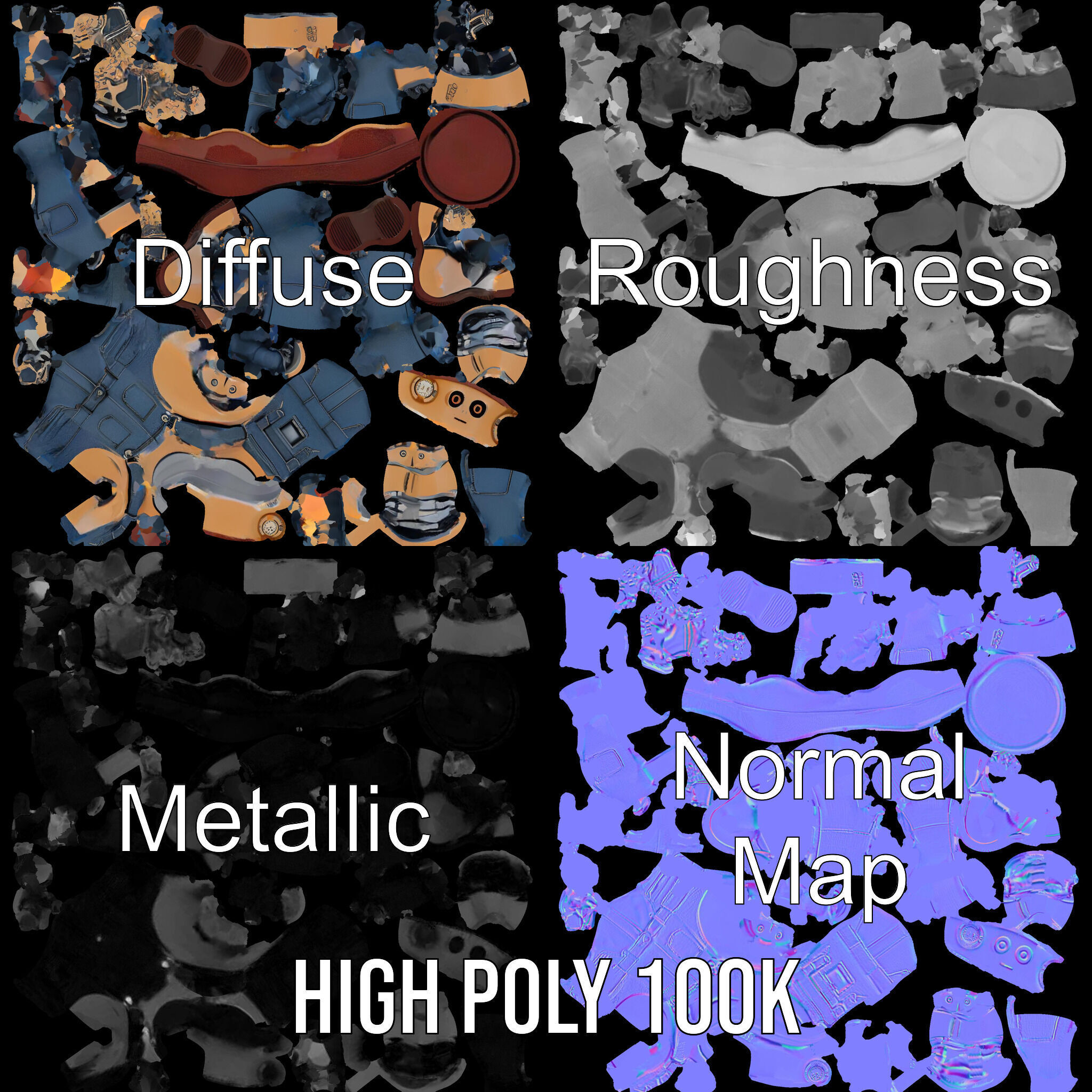 Bronze Overalls Robot with Hat Rigged and Animated Low-poly 3D model_3