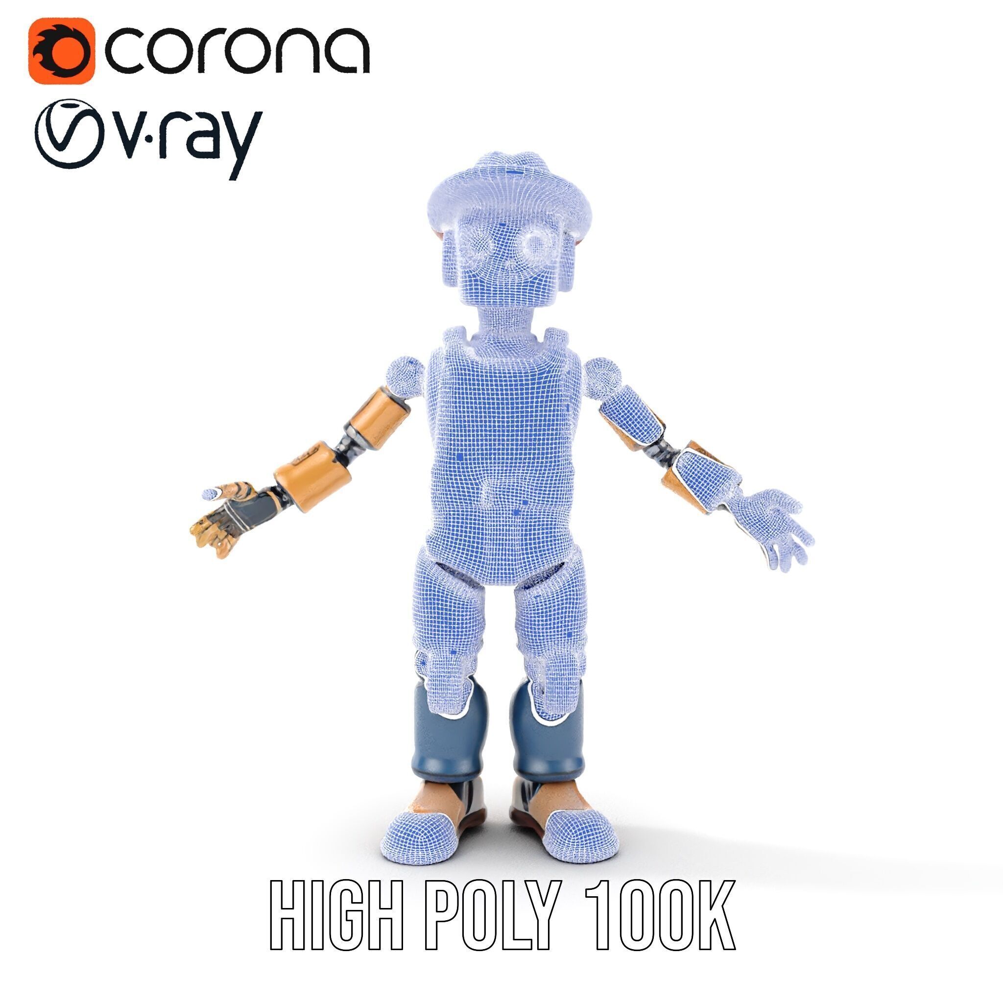 Bronze Overalls Robot with Hat Rigged and Animated Low-poly 3D model_29