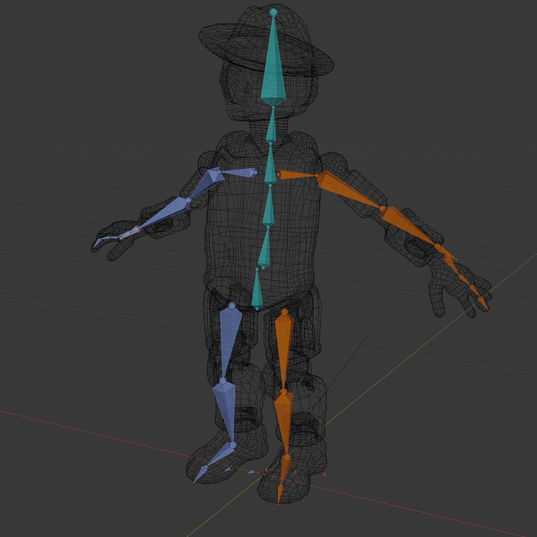 Bronze Overalls Robot with Hat Rigged and Animated Low-poly 3D model_8