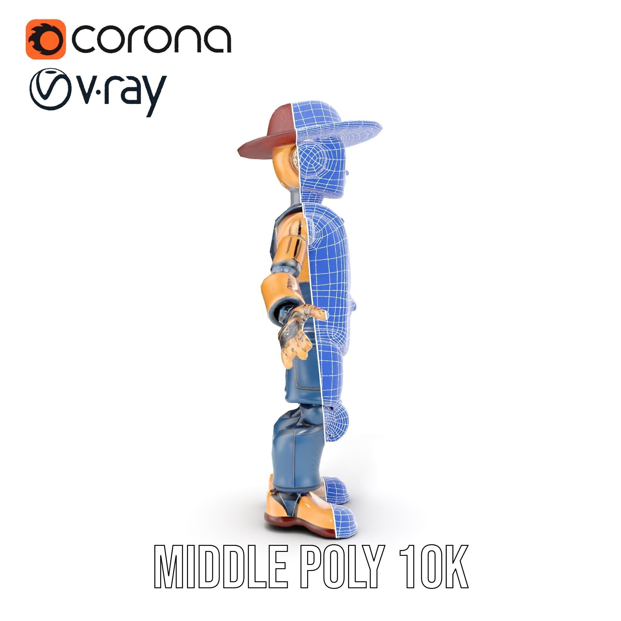 Bronze Overalls Robot with Hat Rigged and Animated Low-poly 3D model_36