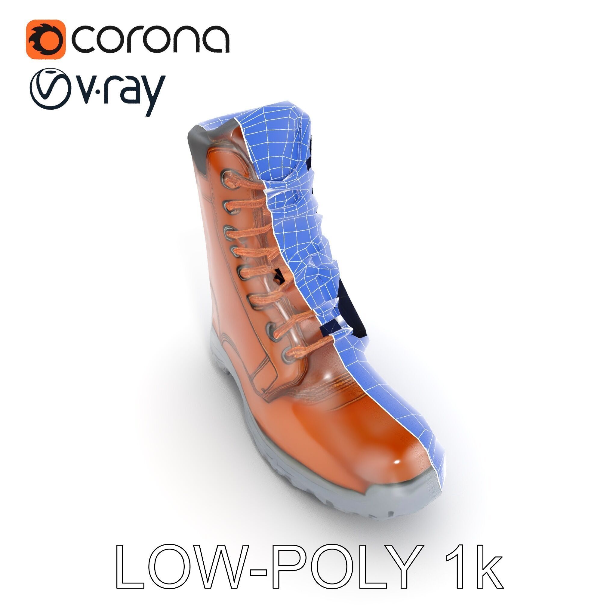 HeavyDuty Leather Boot Model Pack with Detailed Textures Low-poly 3D model_31