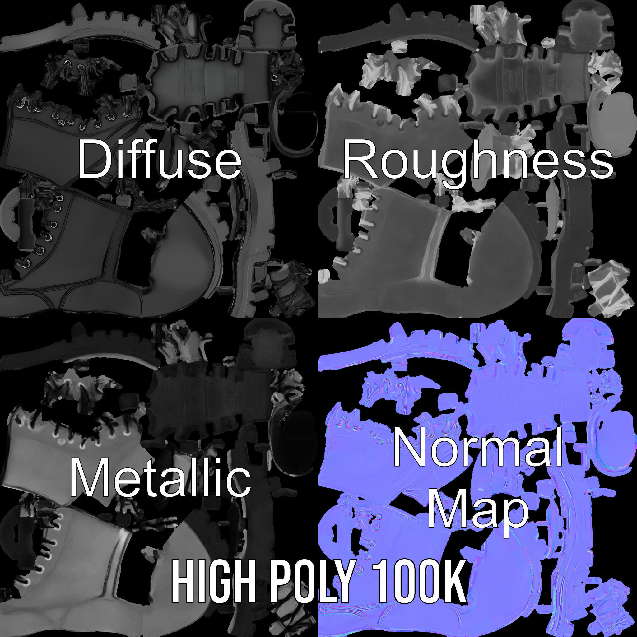 Sturdy Black Boots D Model Pack Low-poly 3D model_4