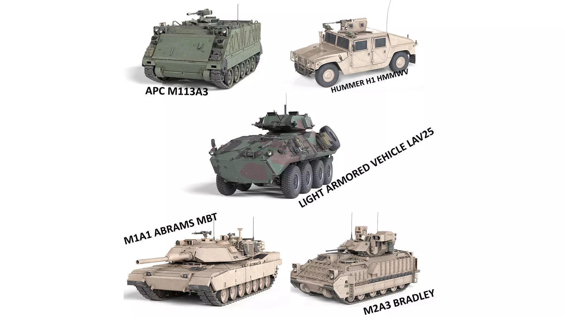5 Military Vehicles Collection v9 Low-poly 3D model