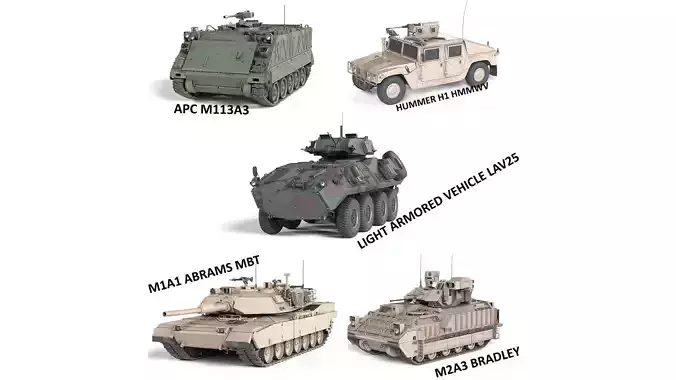 5 Military Vehicles Collection v9 Low-poly 3D model