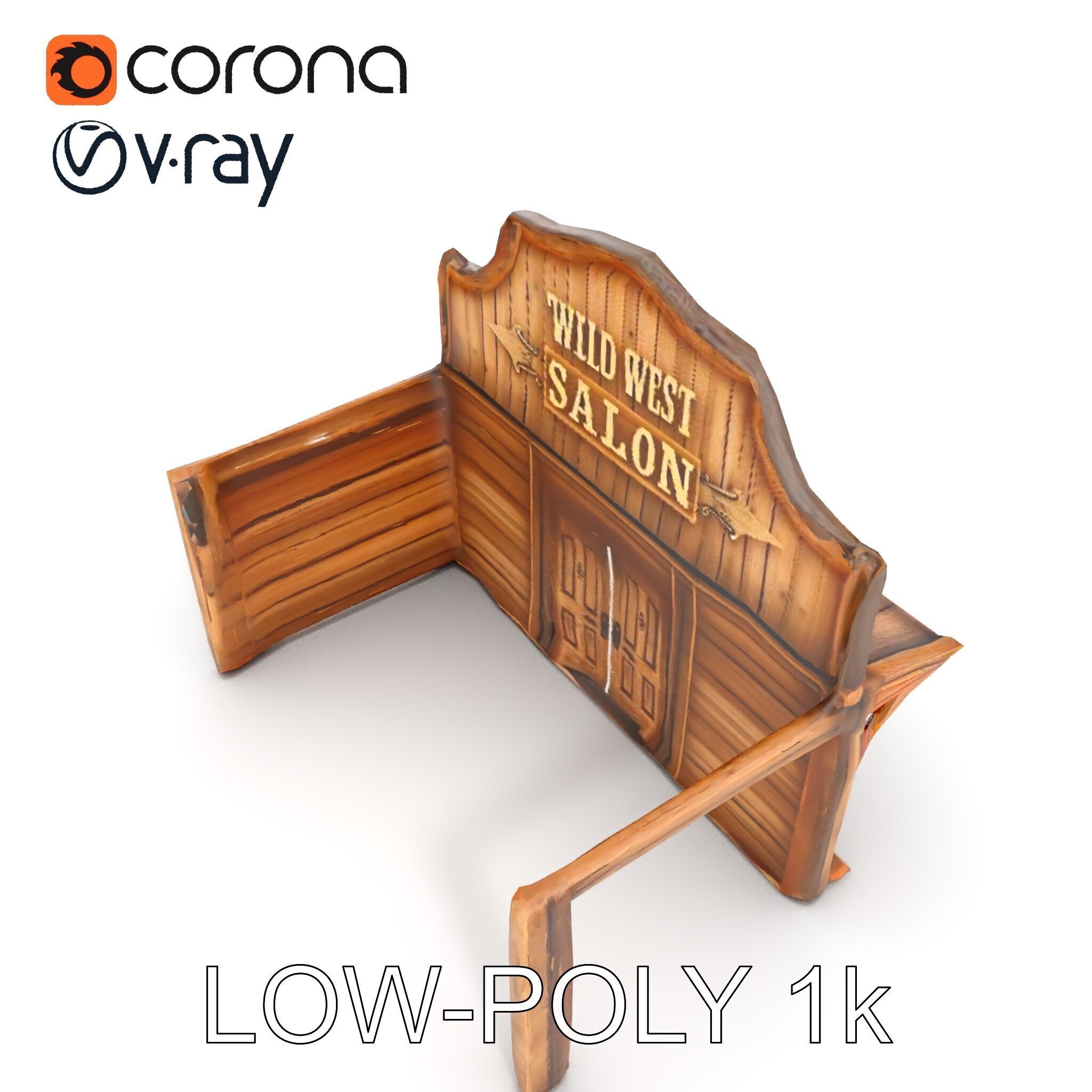 Wild West Salon model pack  Detailed Wooden Structure Low-poly 3D model_10