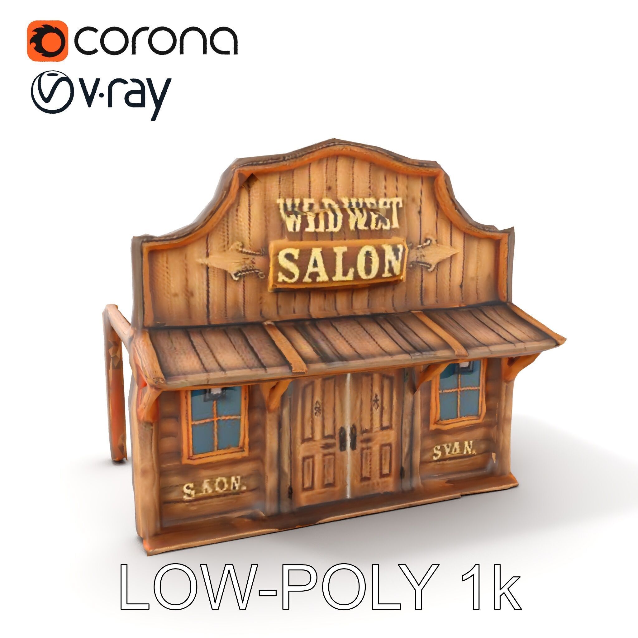 Wild West Salon model pack  Detailed Wooden Structure Low-poly 3D model_13