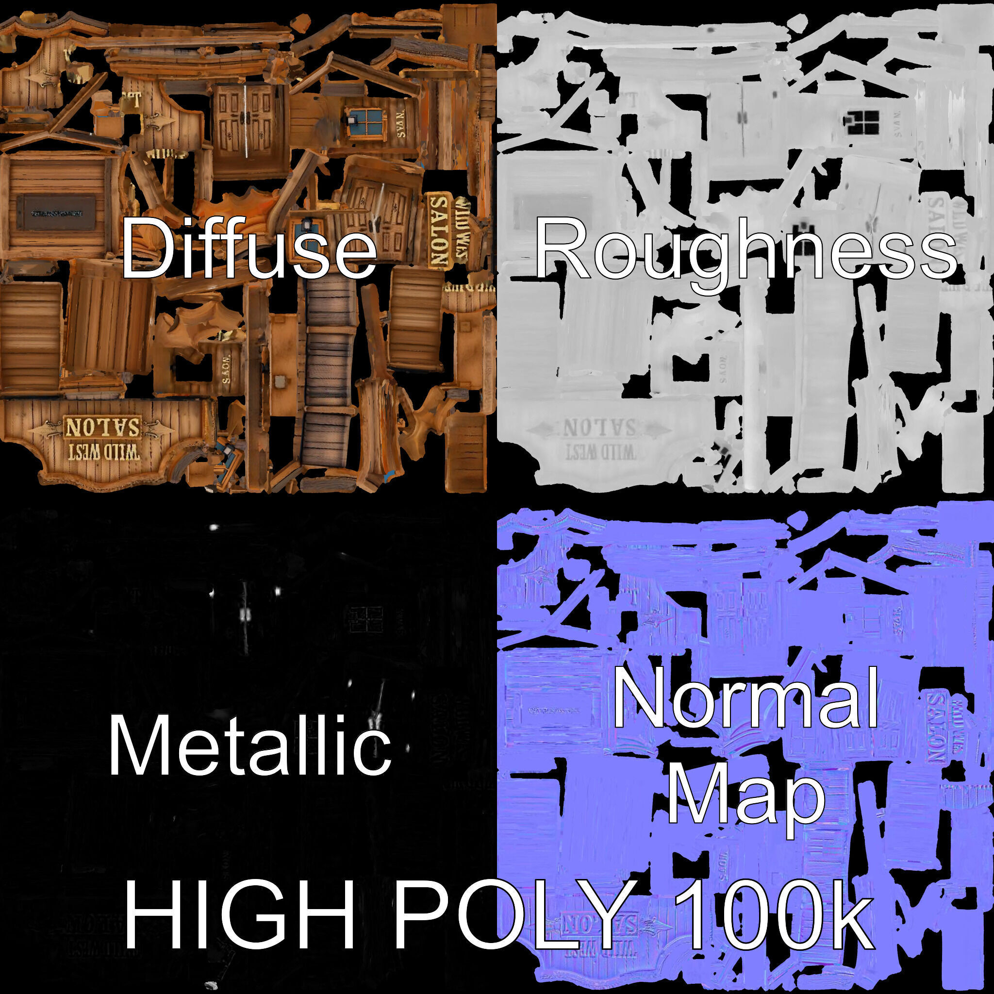 Wild West Salon model pack  Detailed Wooden Structure Low-poly 3D model_4