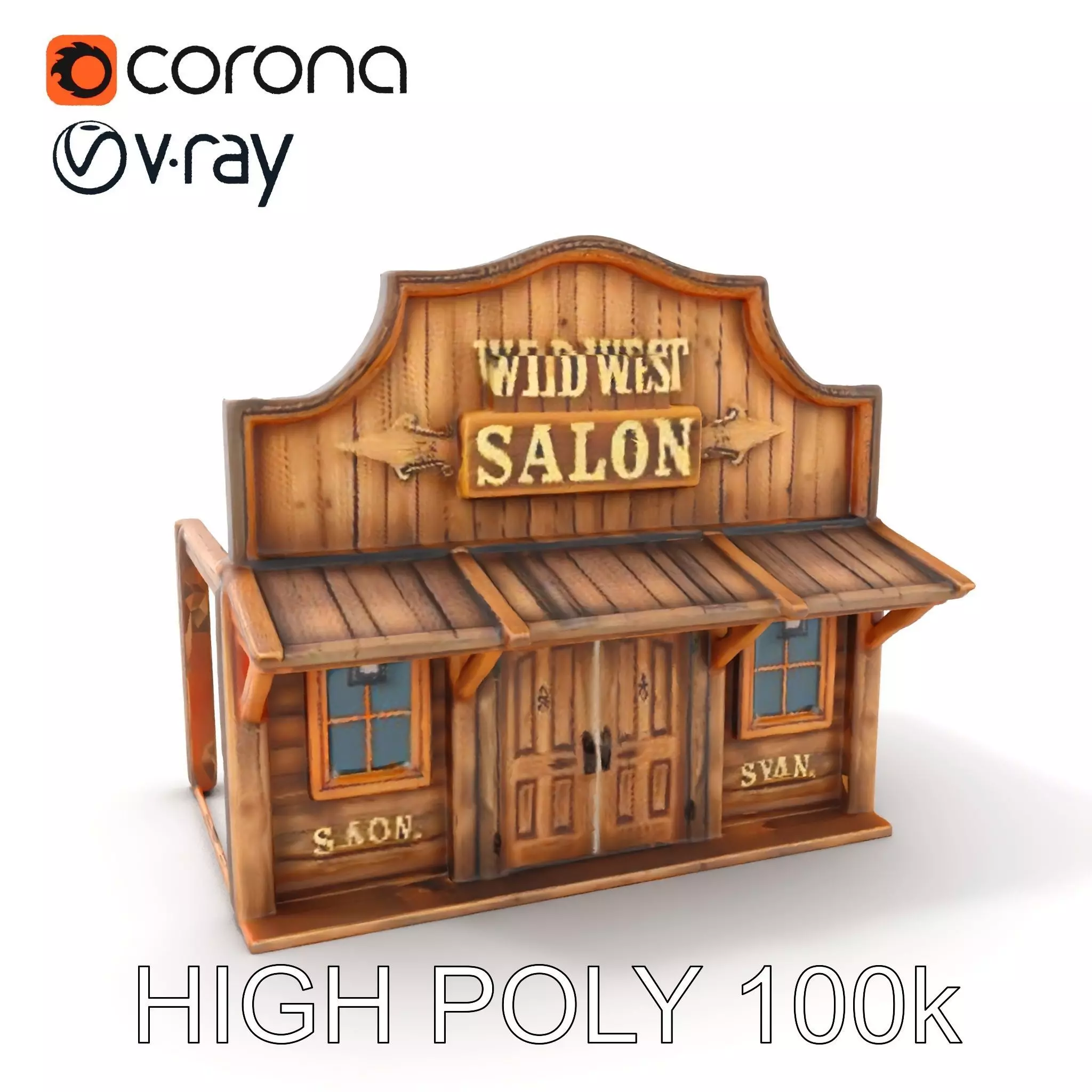 Wild West Salon model pack  Detailed Wooden Structure Low-poly 3D model_0