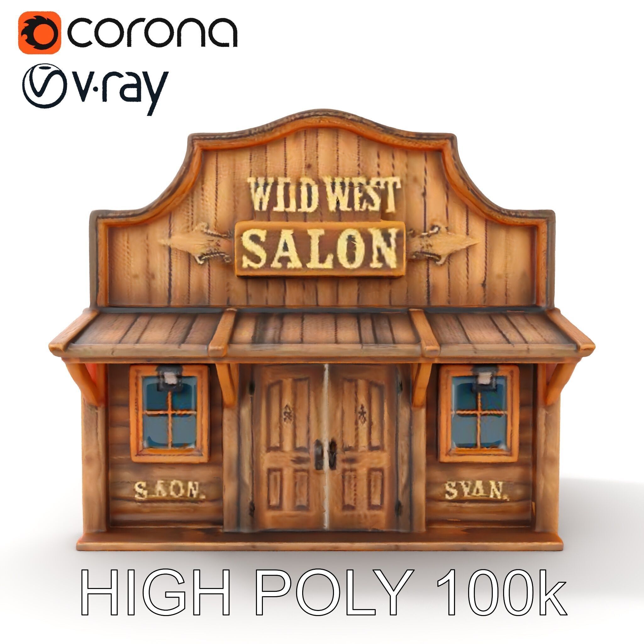 Wild West Salon model pack  Detailed Wooden Structure Low-poly 3D model_20