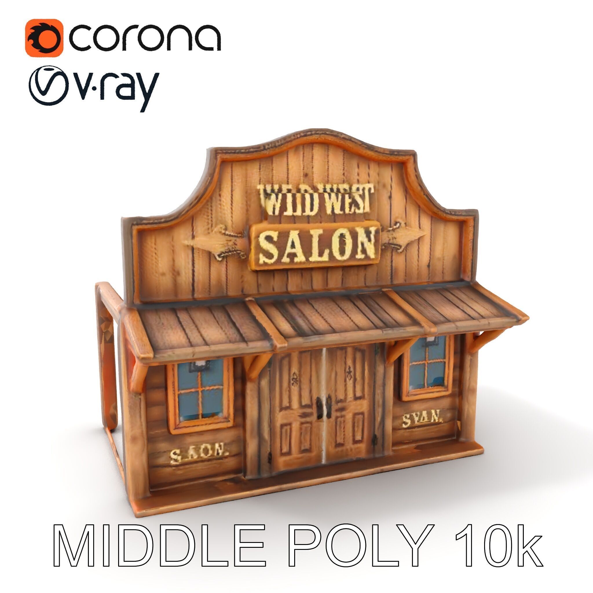 Wild West Salon model pack  Detailed Wooden Structure Low-poly 3D model_7