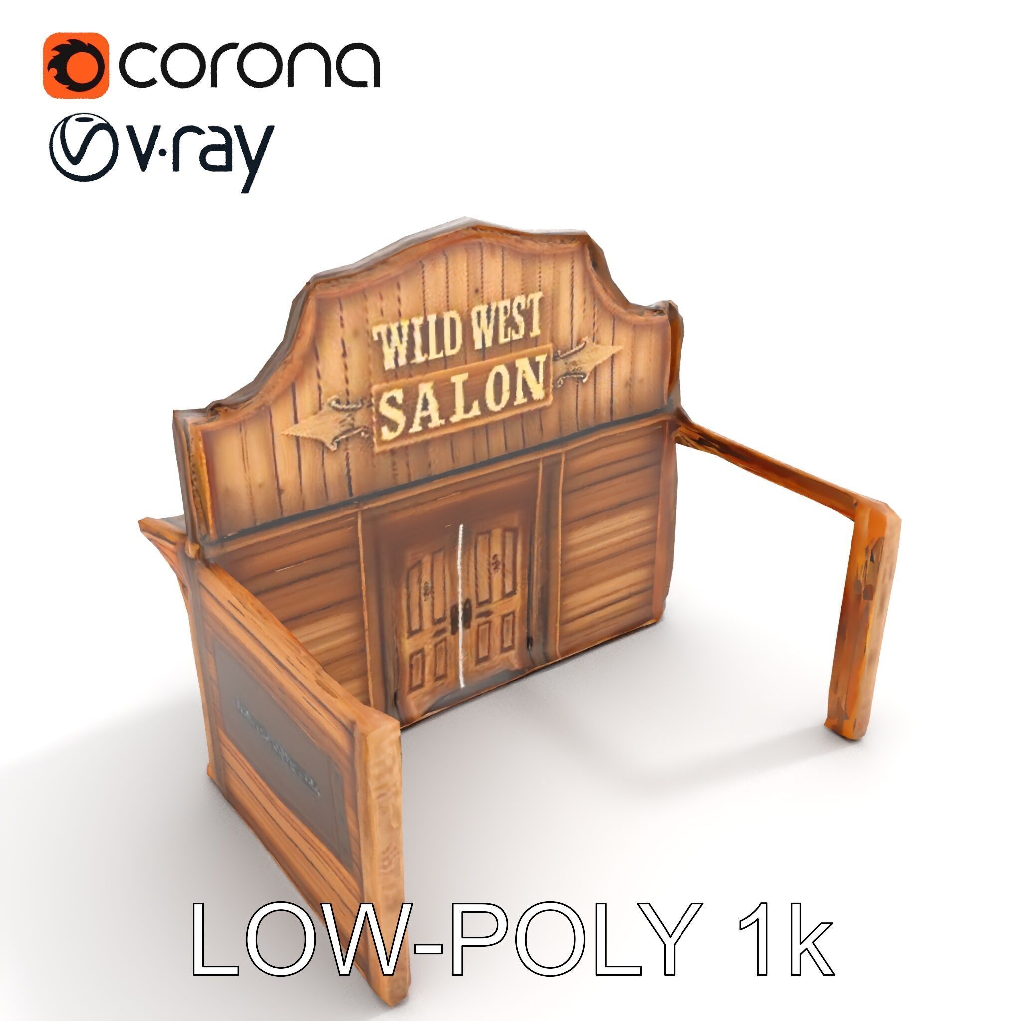 Wild West Salon model pack  Detailed Wooden Structure Low-poly 3D model_22
