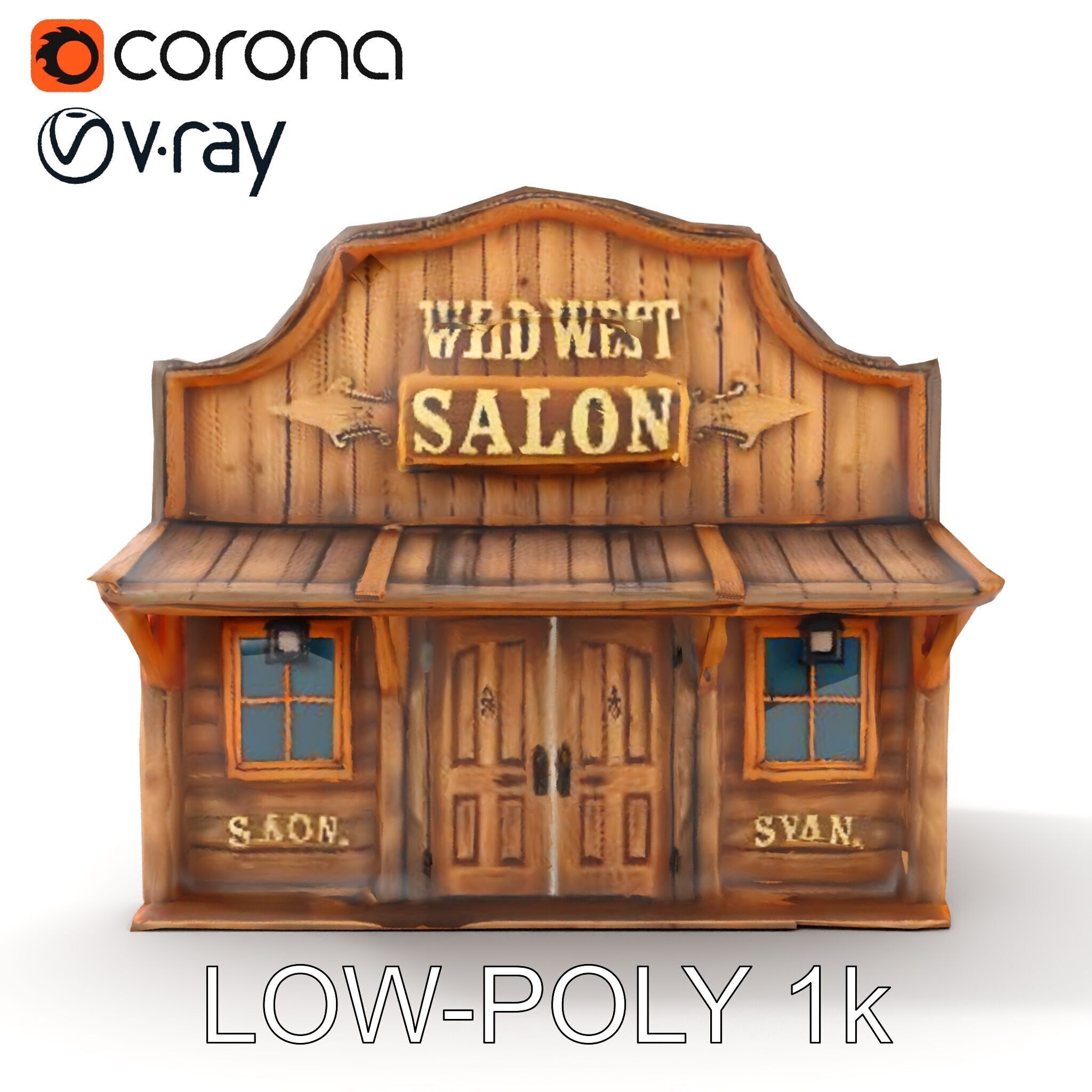Wild West Salon model pack  Detailed Wooden Structure Low-poly 3D model_24