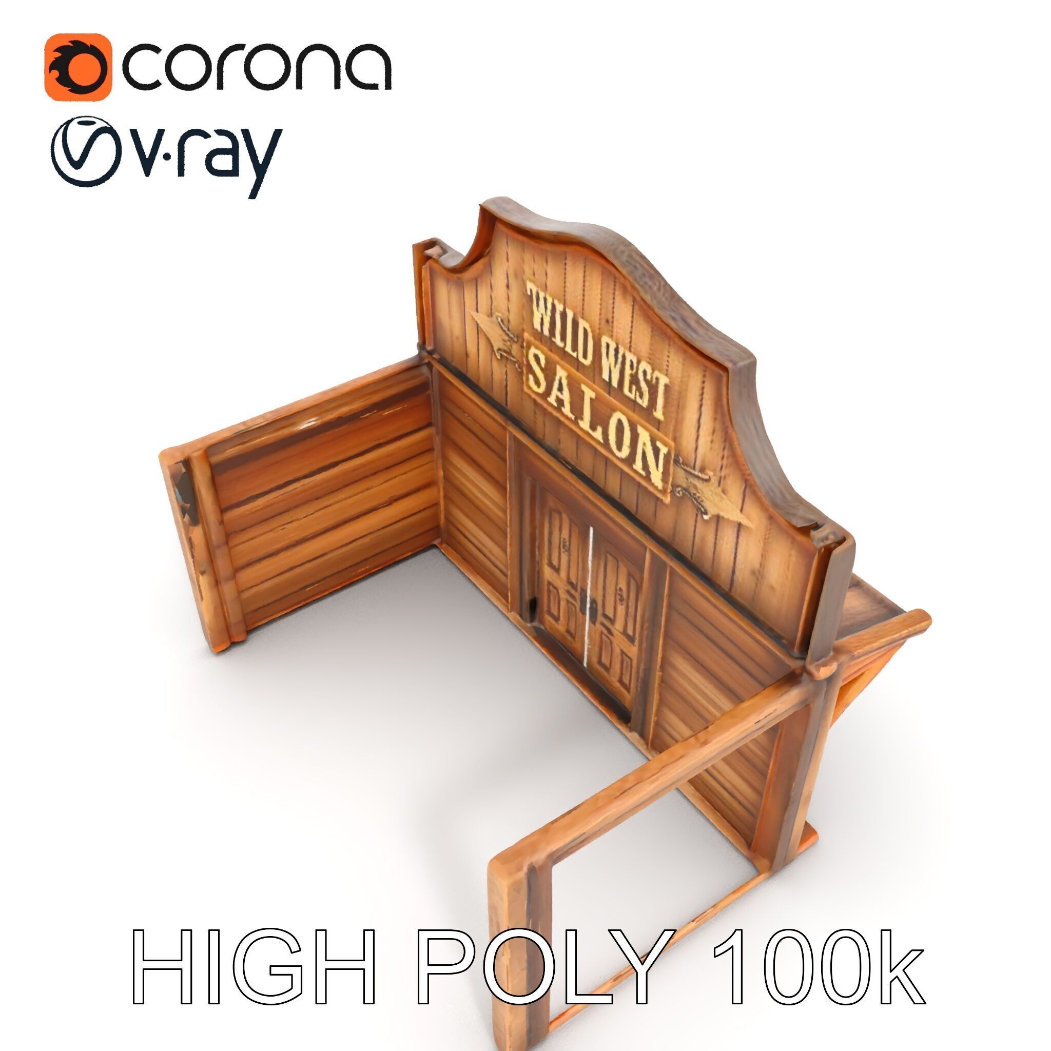 Wild West Salon model pack  Detailed Wooden Structure Low-poly 3D model_11