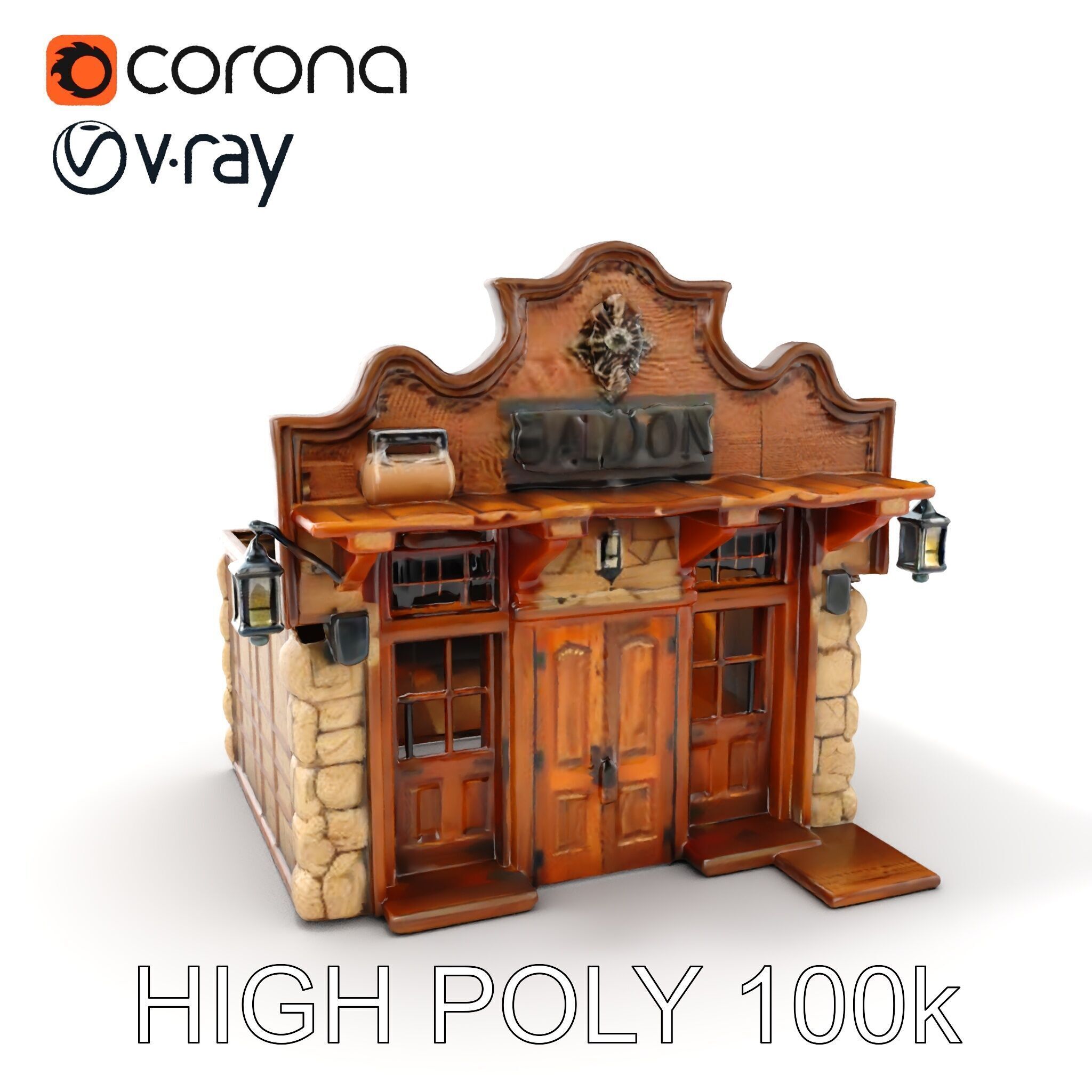 Wild West Saloon Model Pack with PBR Textures Low-poly 3D model_7