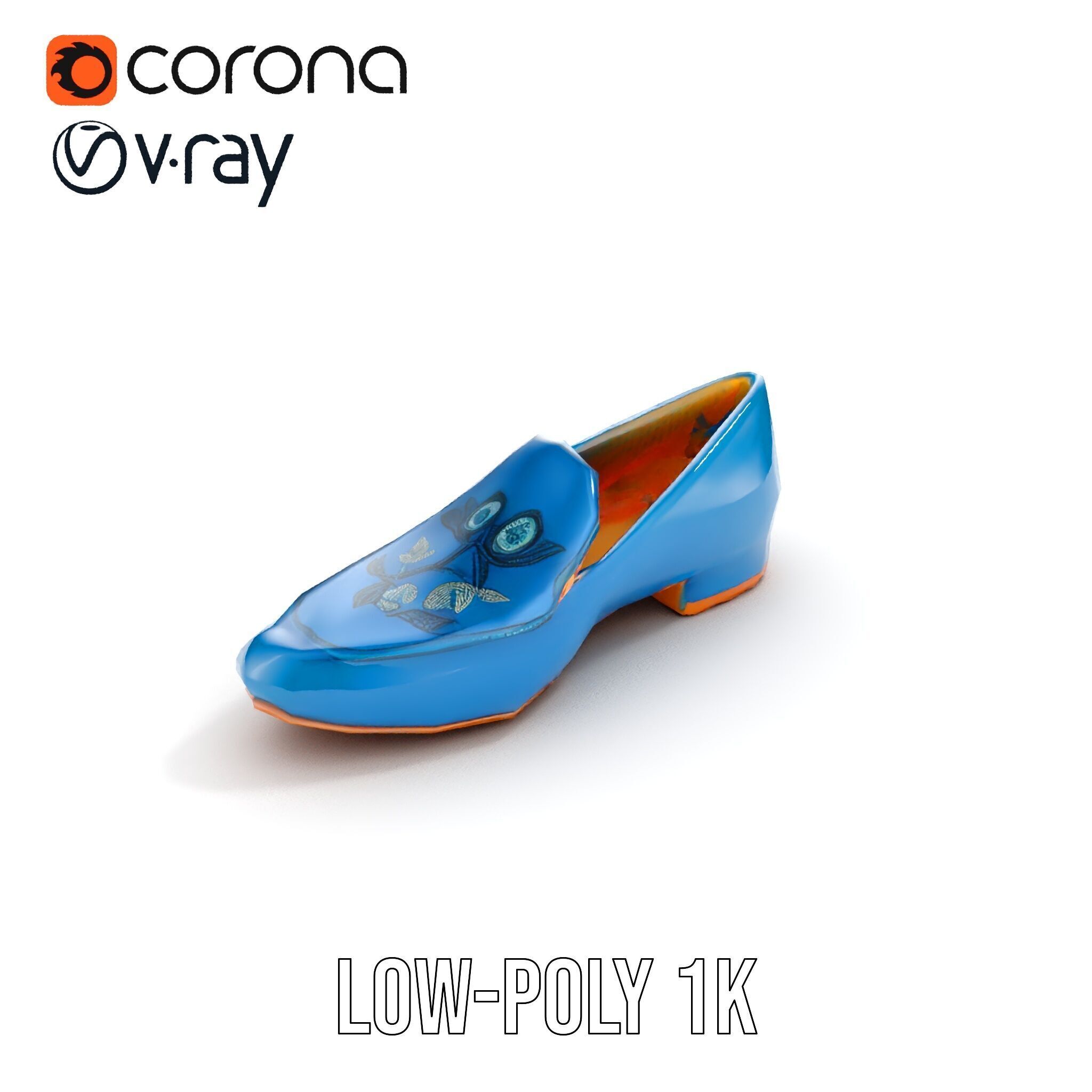 Embroidered Blue Loafer D Model Pack Low-poly 3D model_10