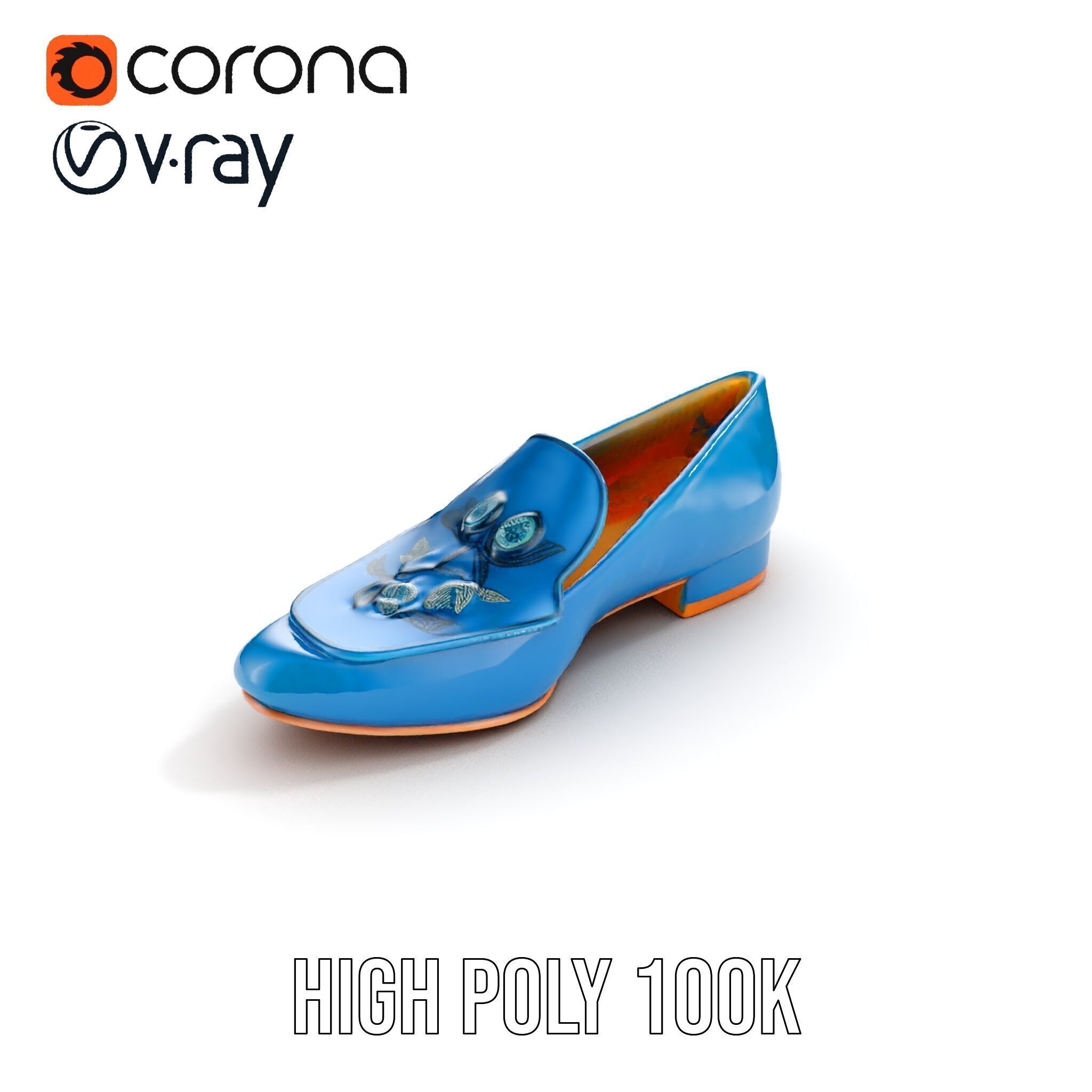 Embroidered Blue Loafer D Model Pack Low-poly 3D model_11