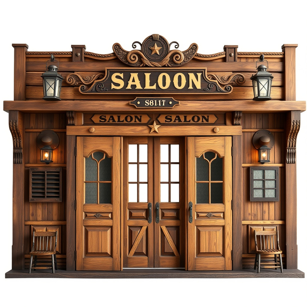 Western Saloon Frontage Model Pack with Detailed Features Low-poly 3D model_2