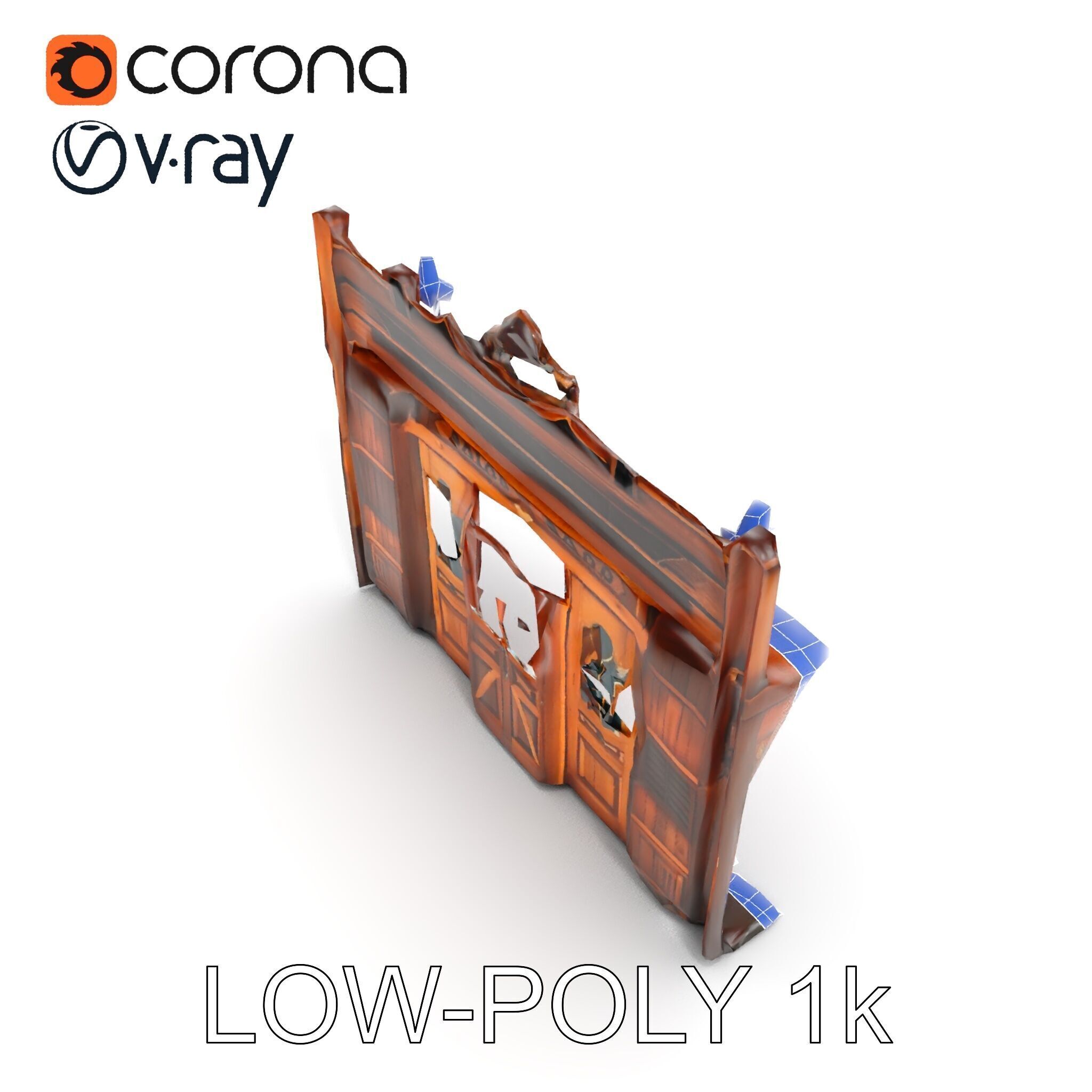 Western Saloon Frontage Model Pack with Detailed Features Low-poly 3D model_14