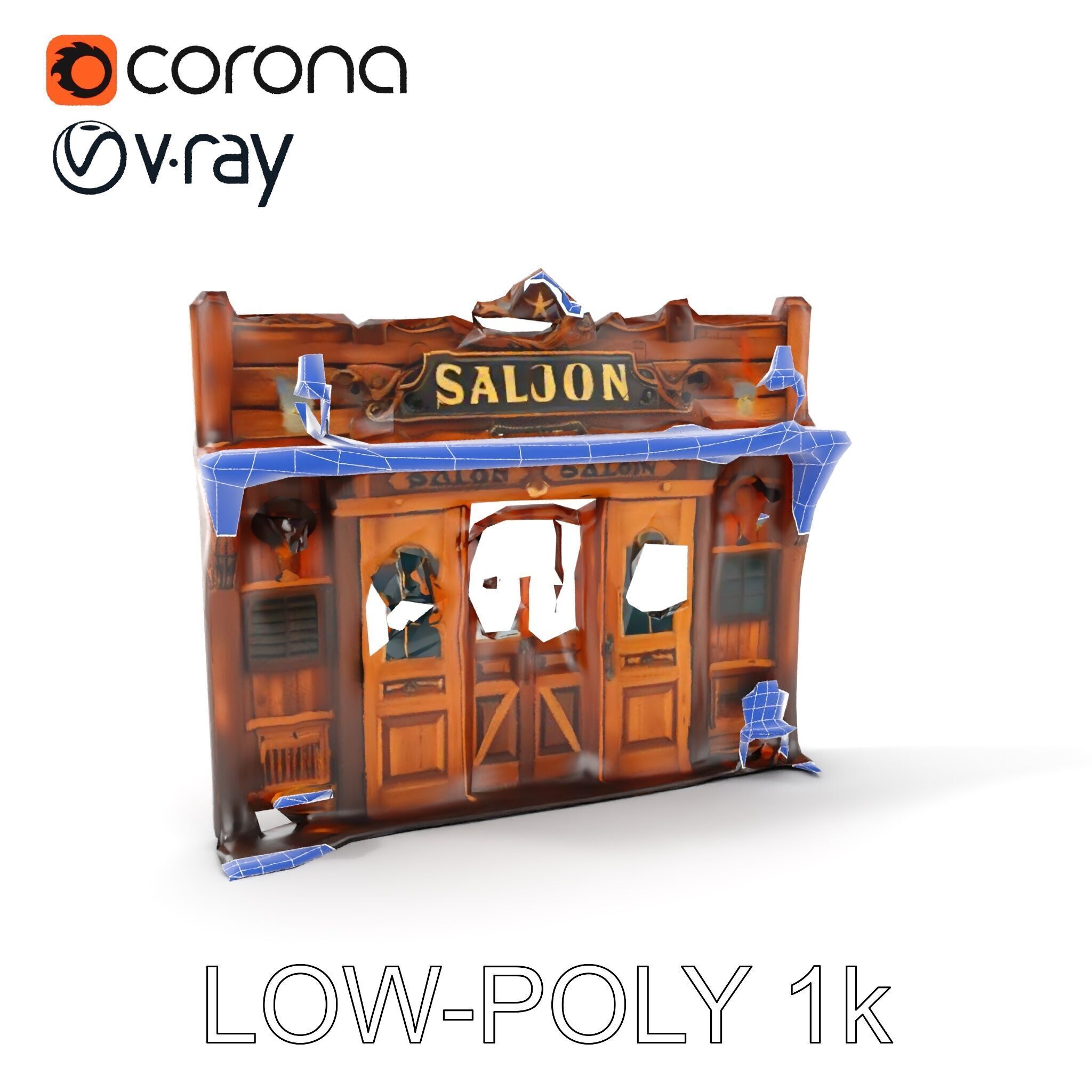 Western Saloon Frontage Model Pack with Detailed Features Low-poly 3D model_20