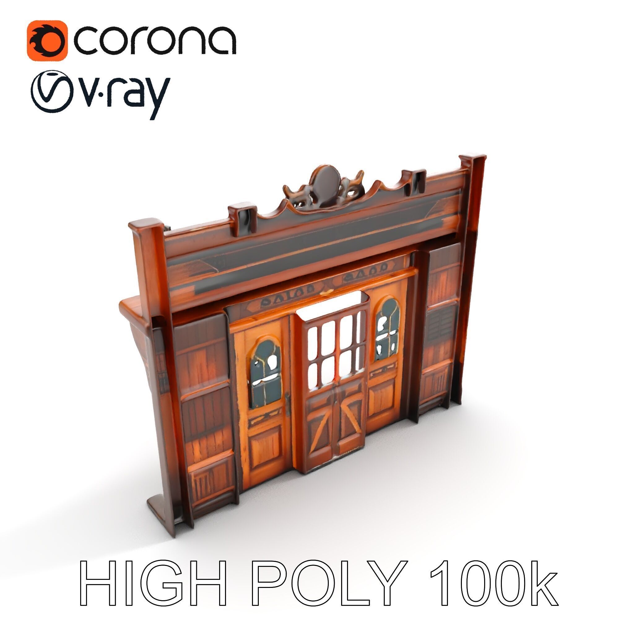 Western Saloon Frontage Model Pack with Detailed Features Low-poly 3D model_10