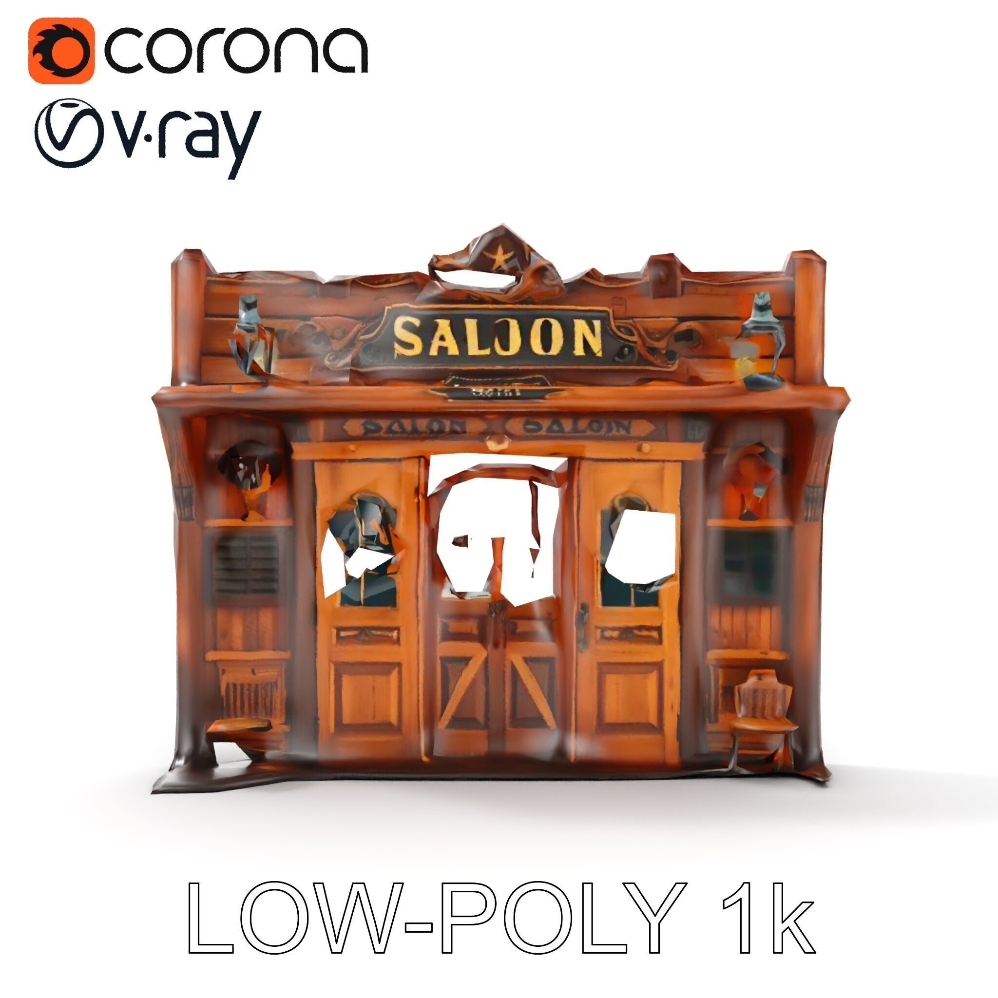 Western Saloon Frontage Model Pack with Detailed Features Low-poly 3D model_23