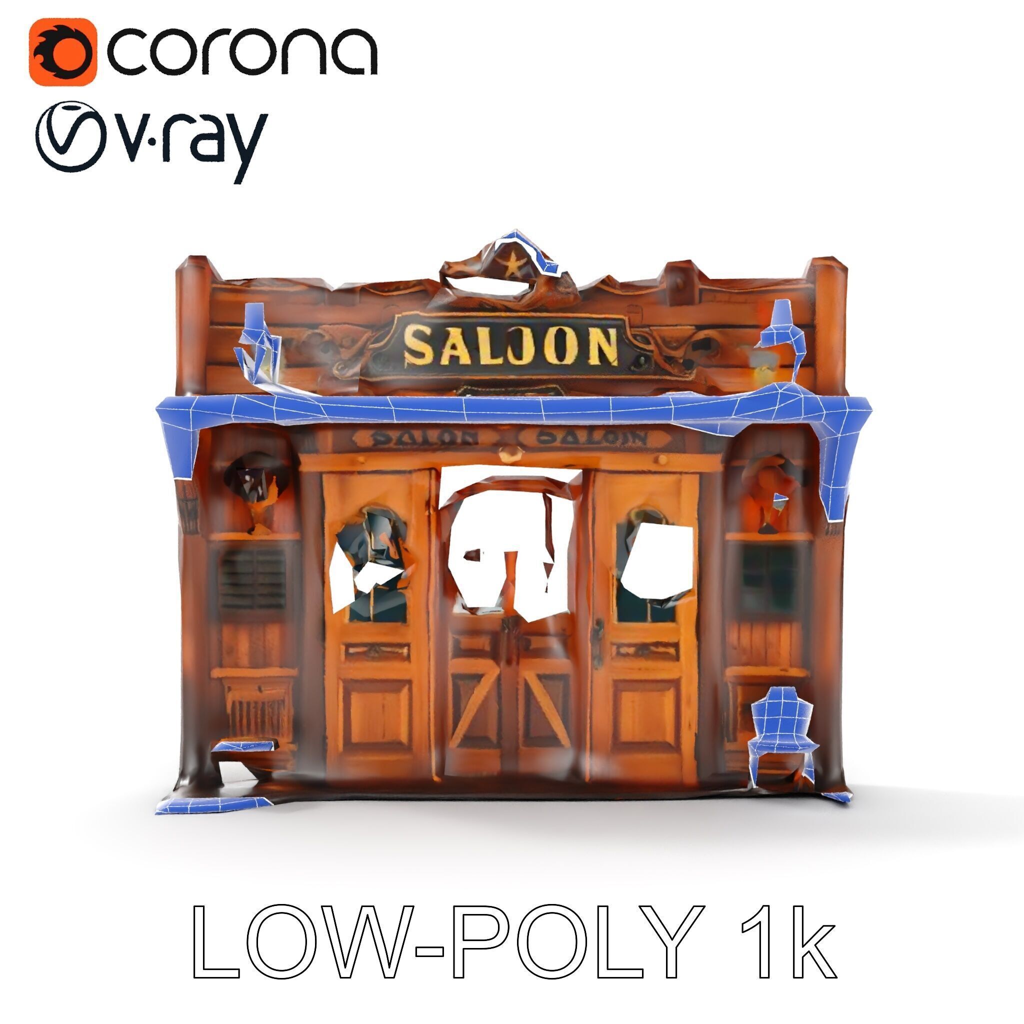 Western Saloon Frontage Model Pack with Detailed Features Low-poly 3D model_29