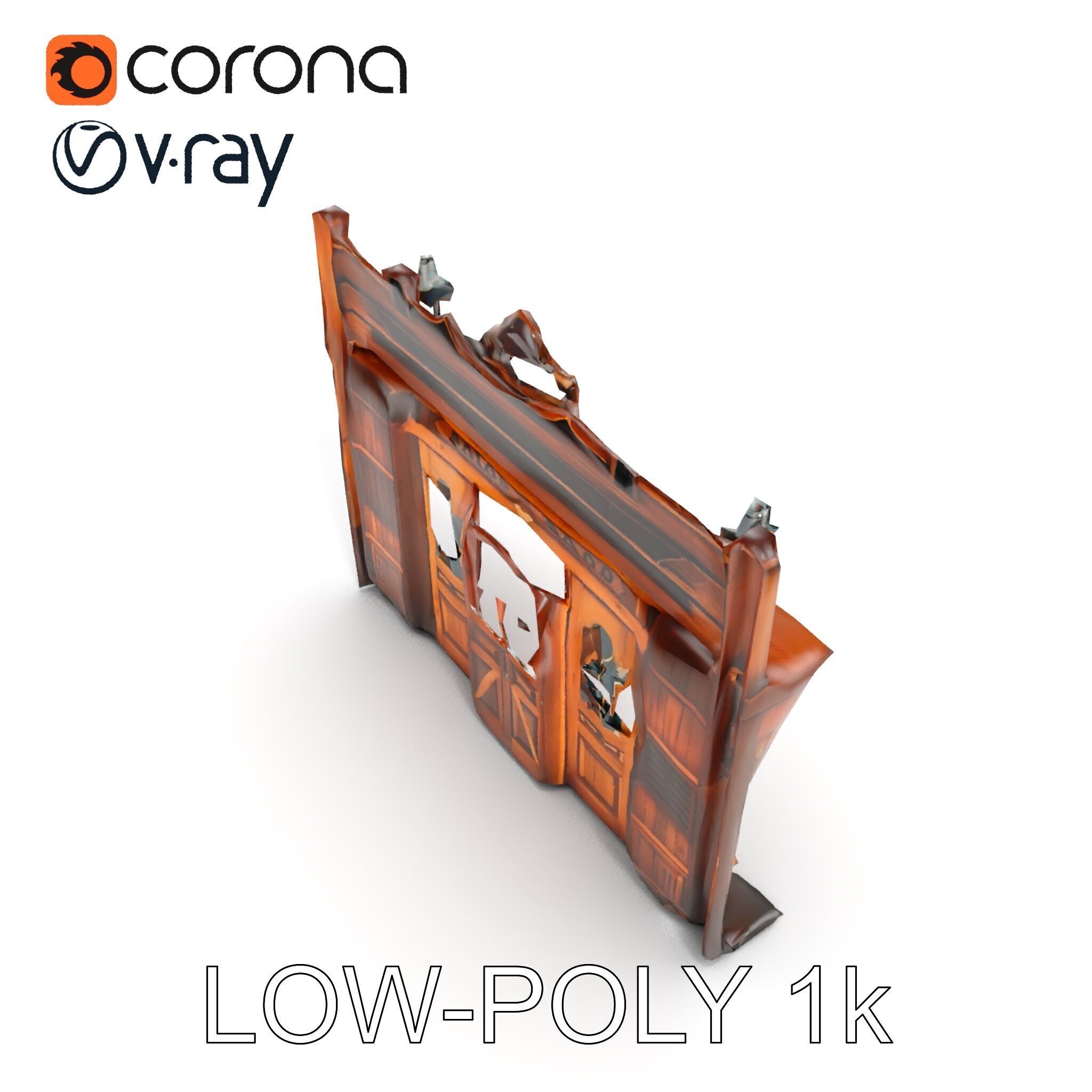 Western Saloon Frontage Model Pack with Detailed Features Low-poly 3D model_9