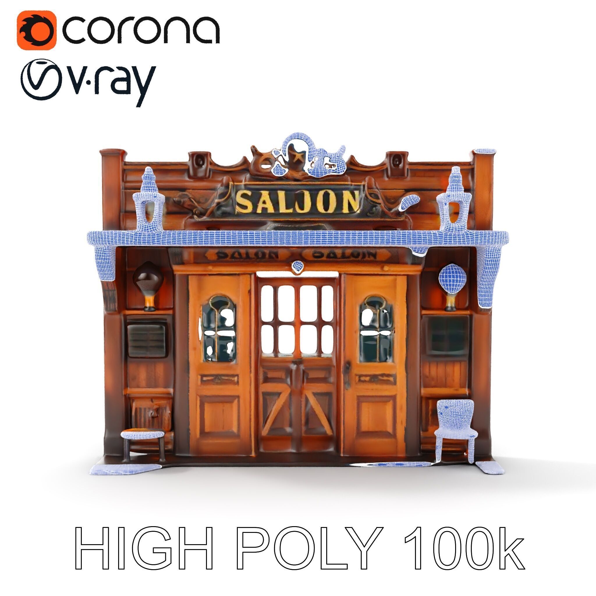 Western Saloon Frontage Model Pack with Detailed Features Low-poly 3D model_32
