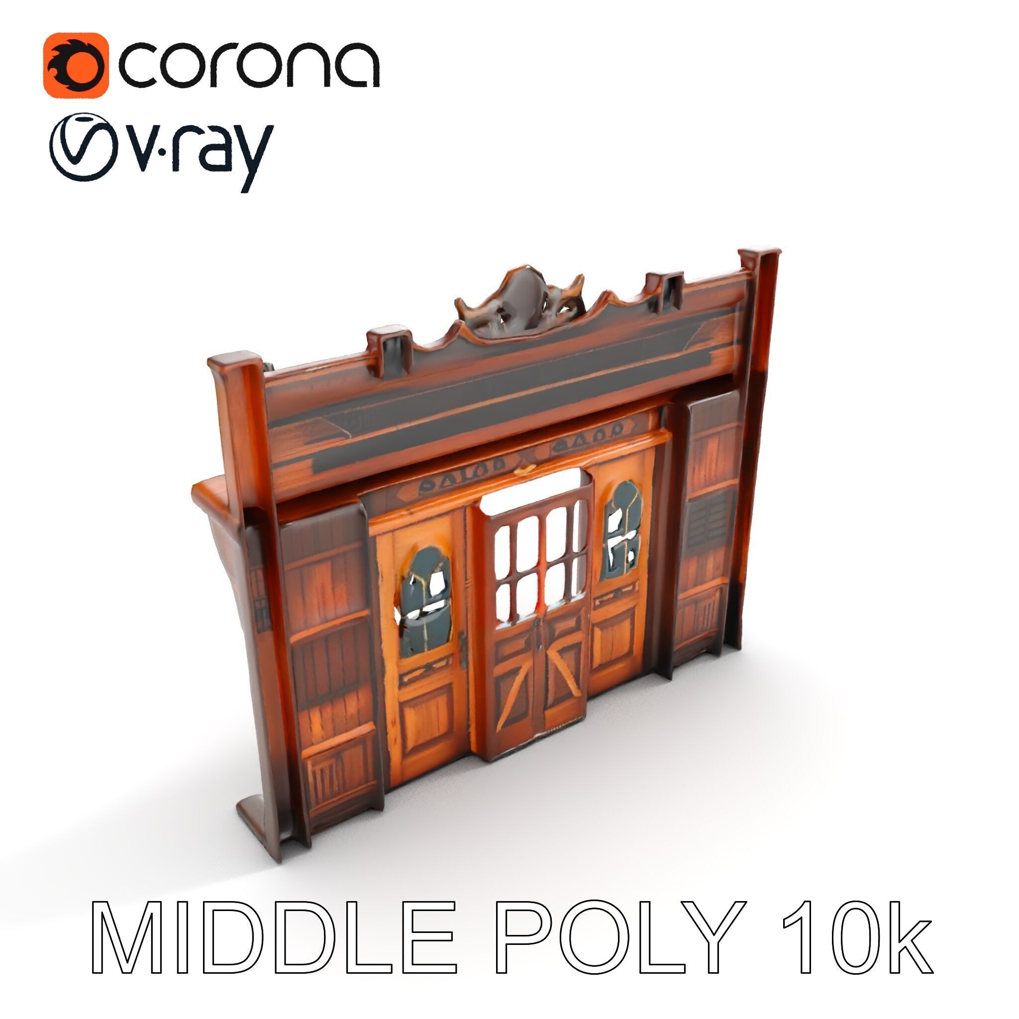Western Saloon Frontage Model Pack with Detailed Features Low-poly 3D model_11