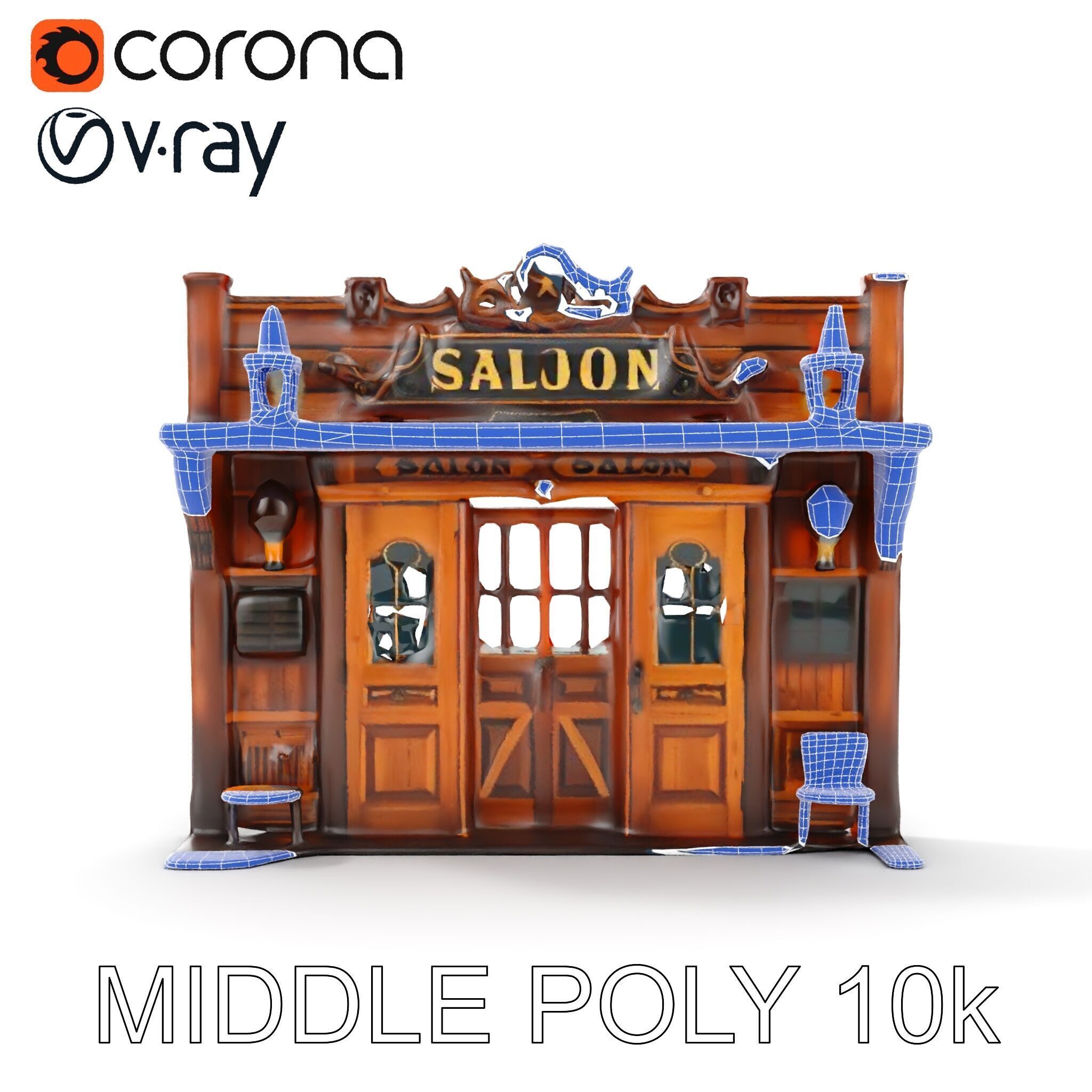 Western Saloon Frontage Model Pack with Detailed Features Low-poly 3D model_25