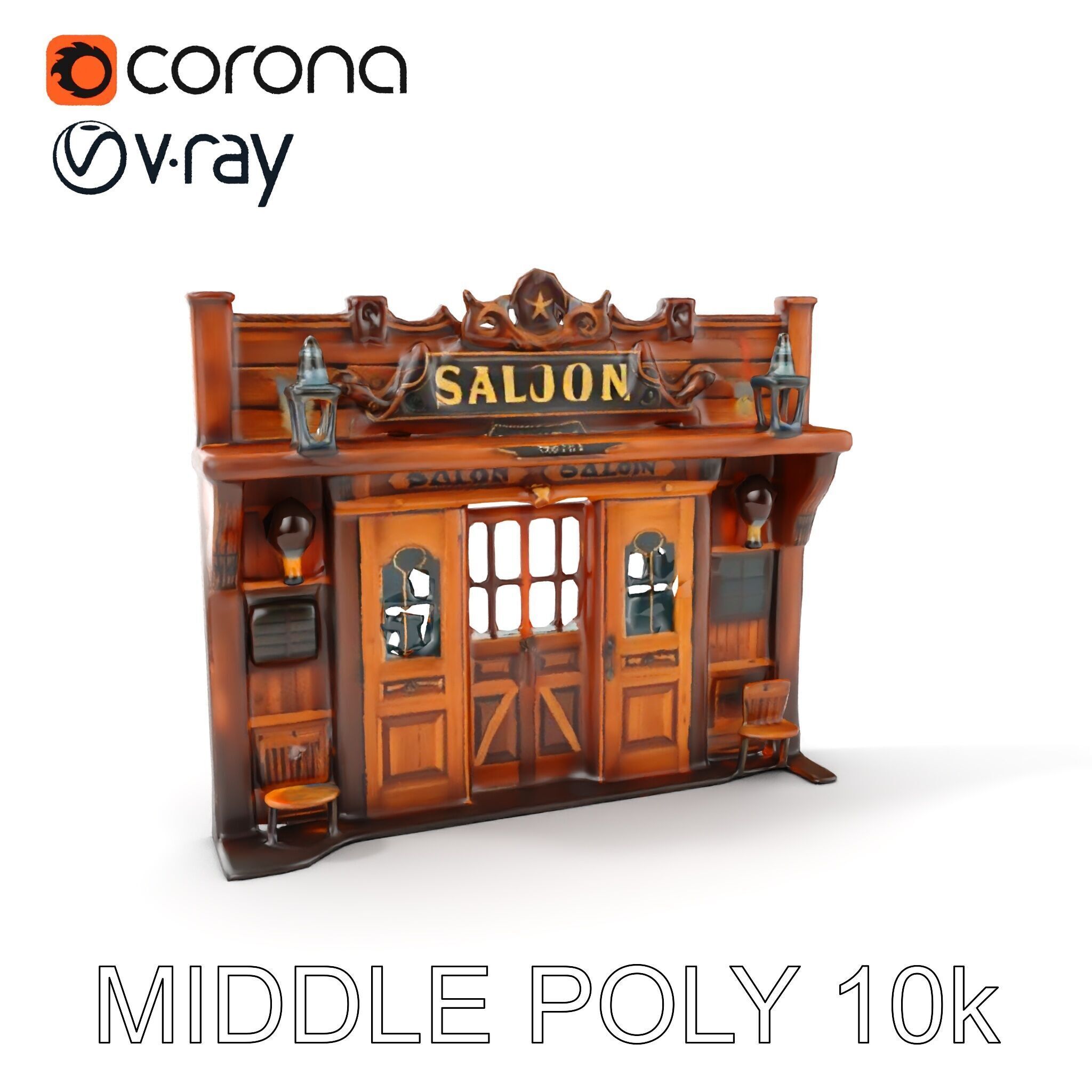 Western Saloon Frontage Model Pack with Detailed Features Low-poly 3D model_8