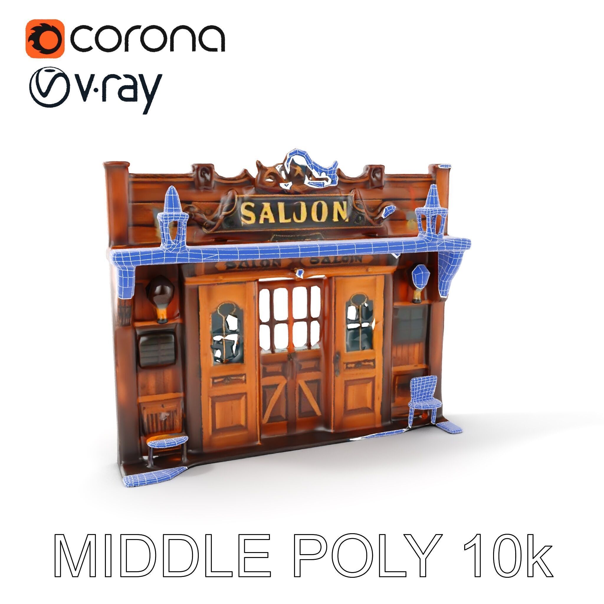Western Saloon Frontage Model Pack with Detailed Features Low-poly 3D model_16