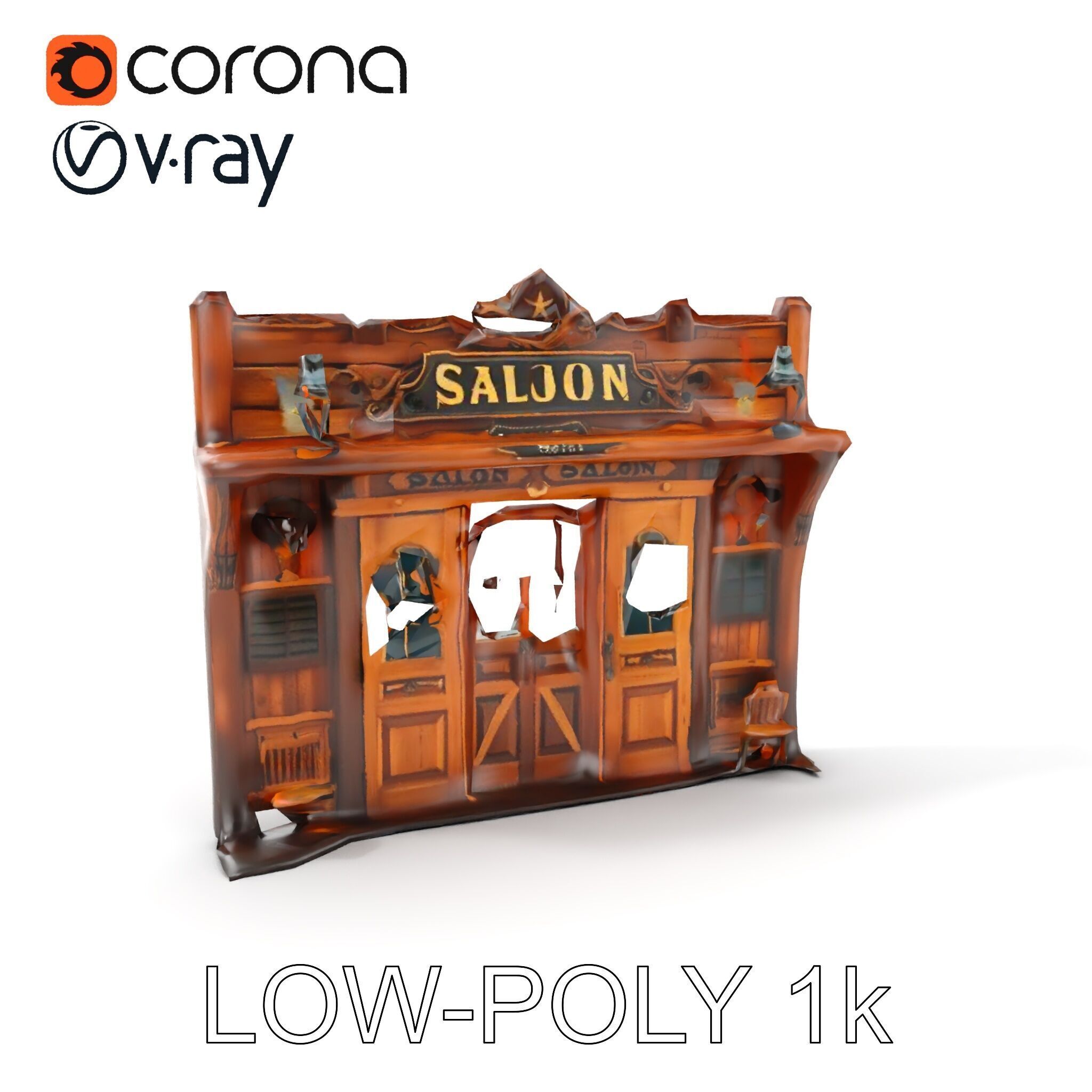 Western Saloon Frontage Model Pack with Detailed Features Low-poly 3D model_7