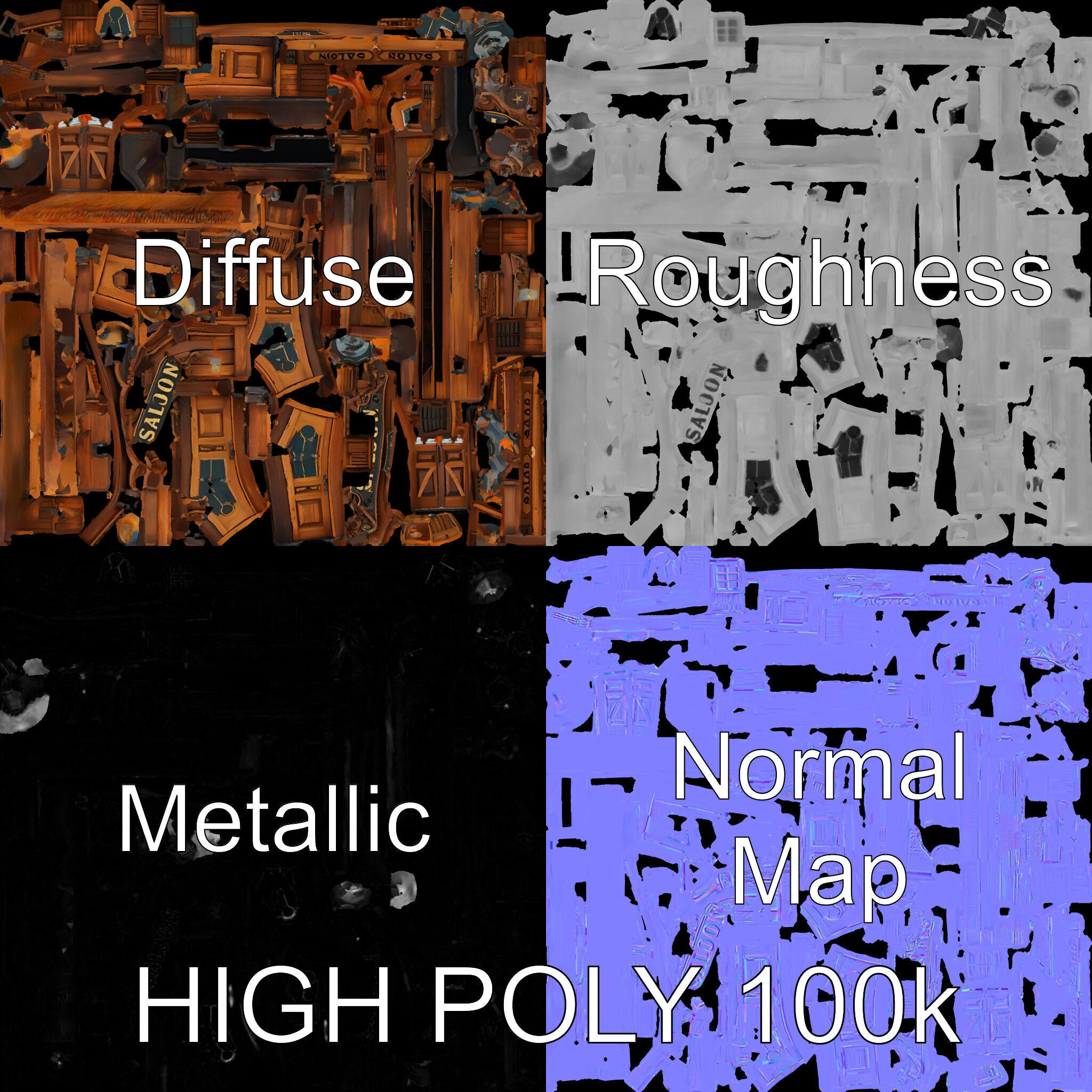 Western Saloon Frontage Model Pack with Detailed Features Low-poly 3D model_3