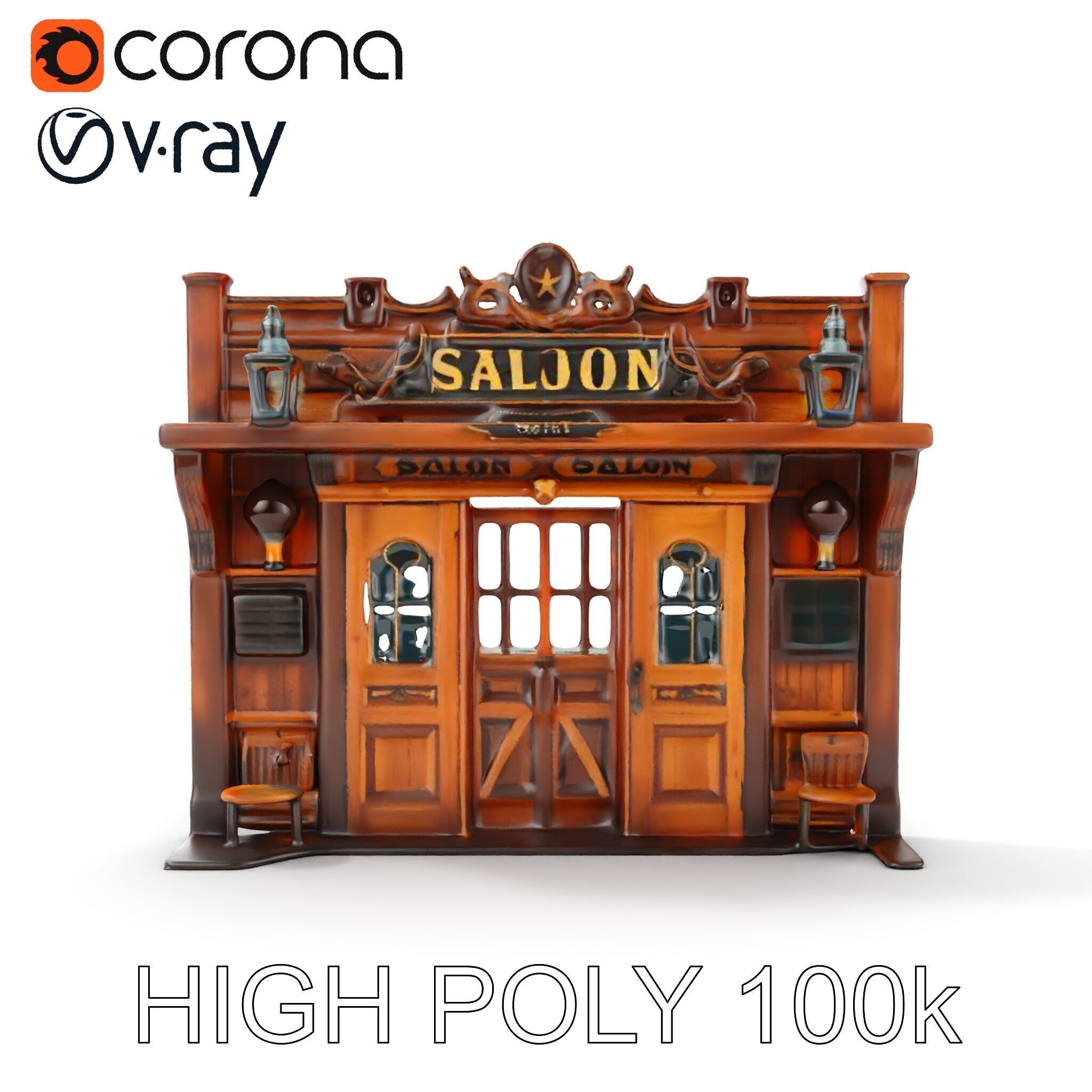 Western Saloon Frontage Model Pack with Detailed Features Low-poly 3D model_27
